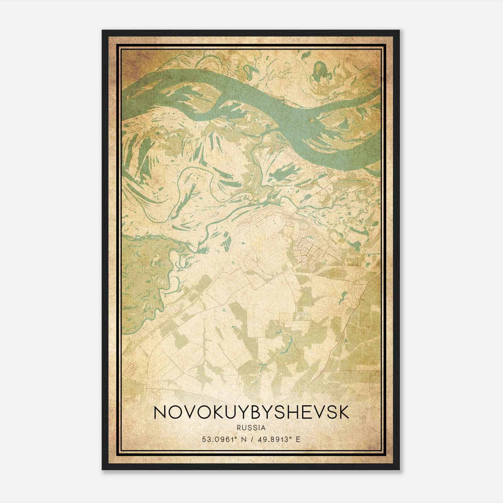 Vintage Novokuybyshevsk Russia Map Poster, Novokuybyshevsk City Road Wall Art Print