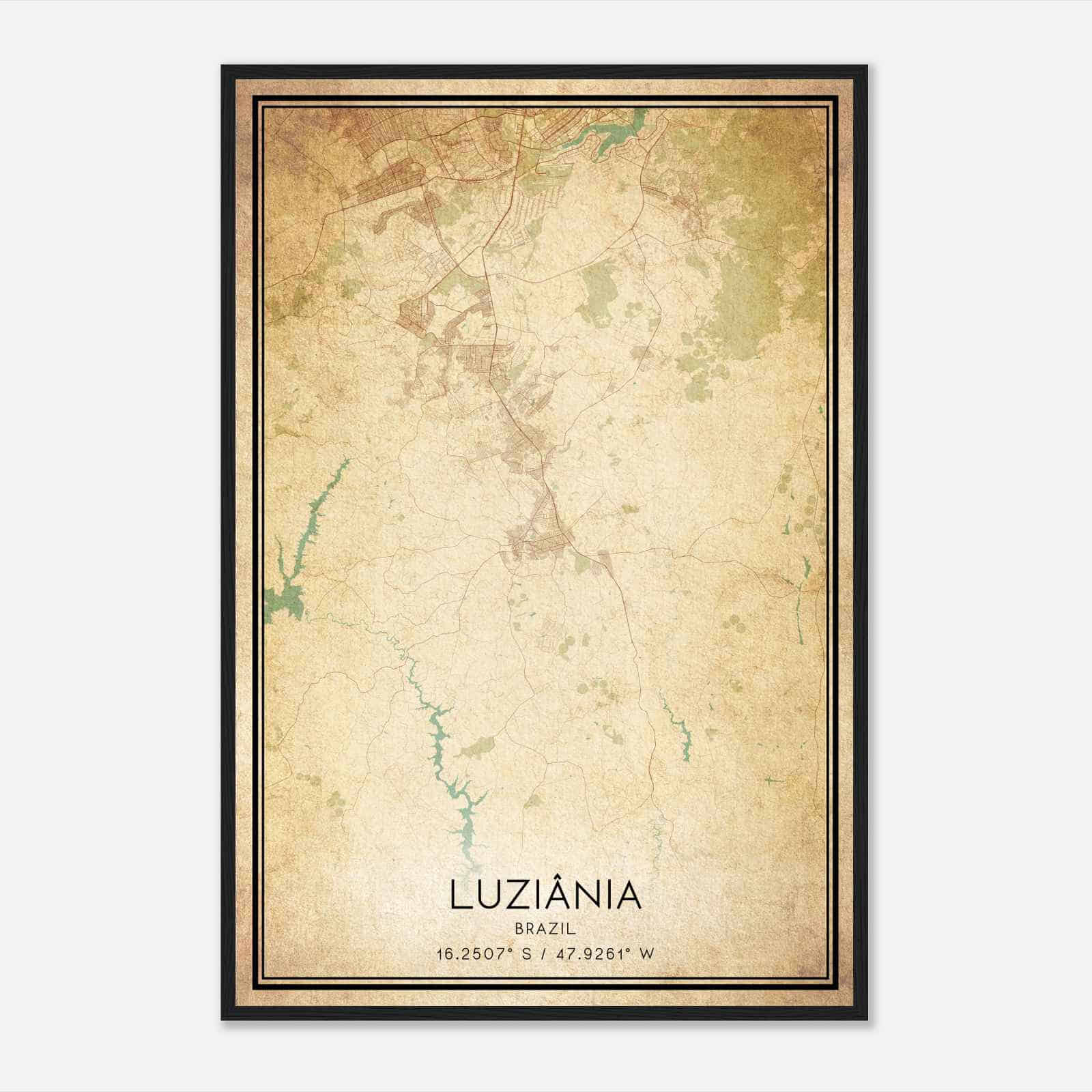 Vintage Luziania Brazil Map Poster, Luziania City Road Wall Art Print