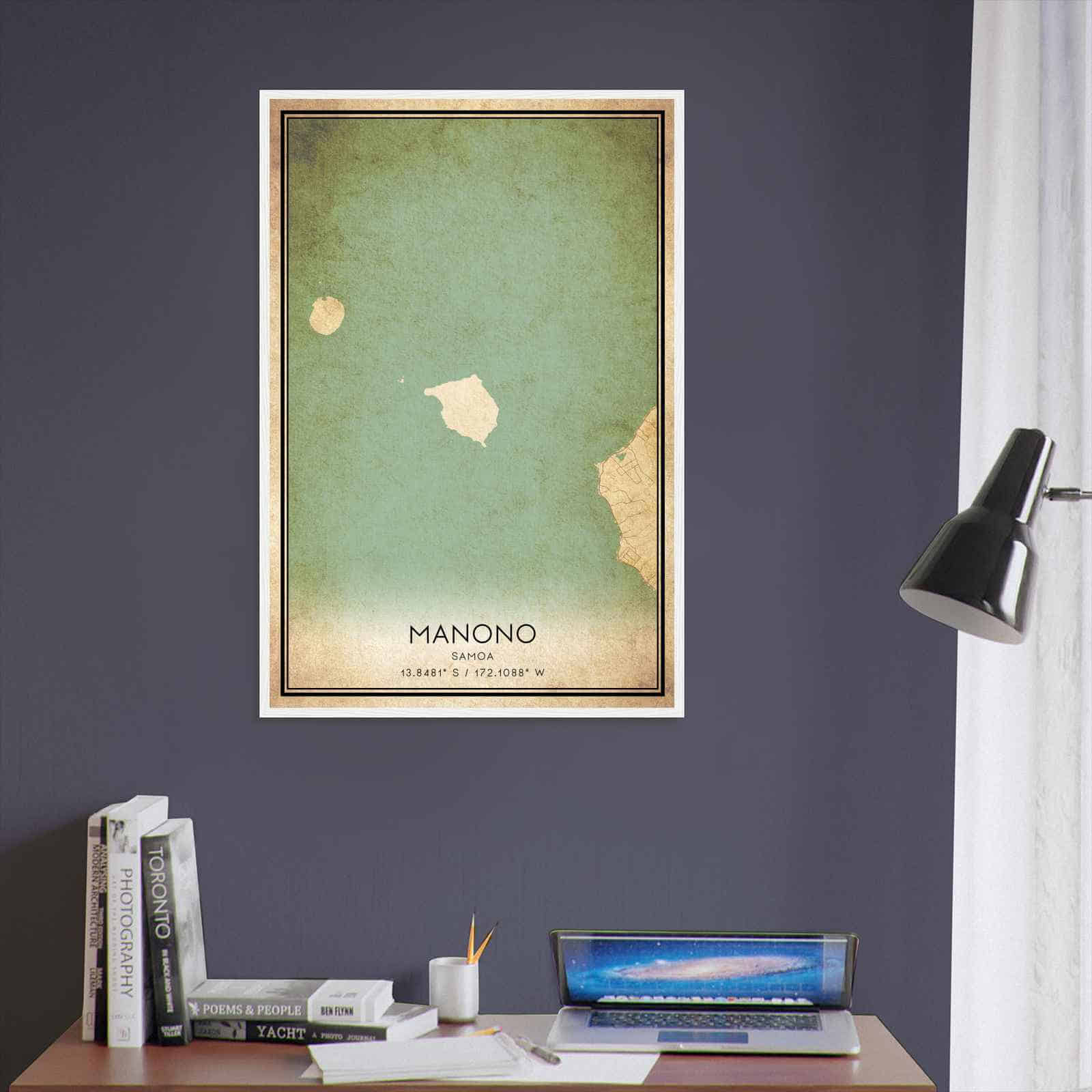 Vintage Manono Samoa Map Poster, Manono City Road Wall Art Print
