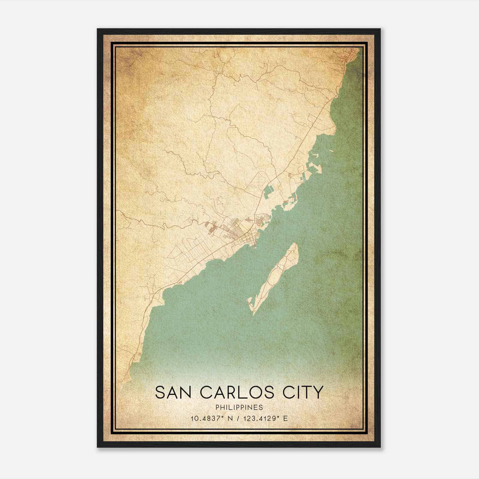 Vintage San Carlos City Philippines Map Poster, San Carlos City City Road Wall Art Print