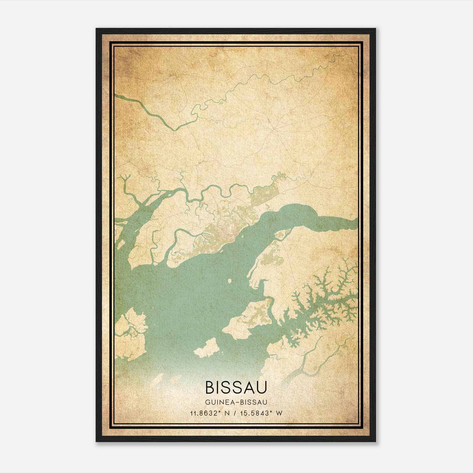 Vintage Bissau Guinea-Bissau Map Poster, Bissau City Road Wall Art Print