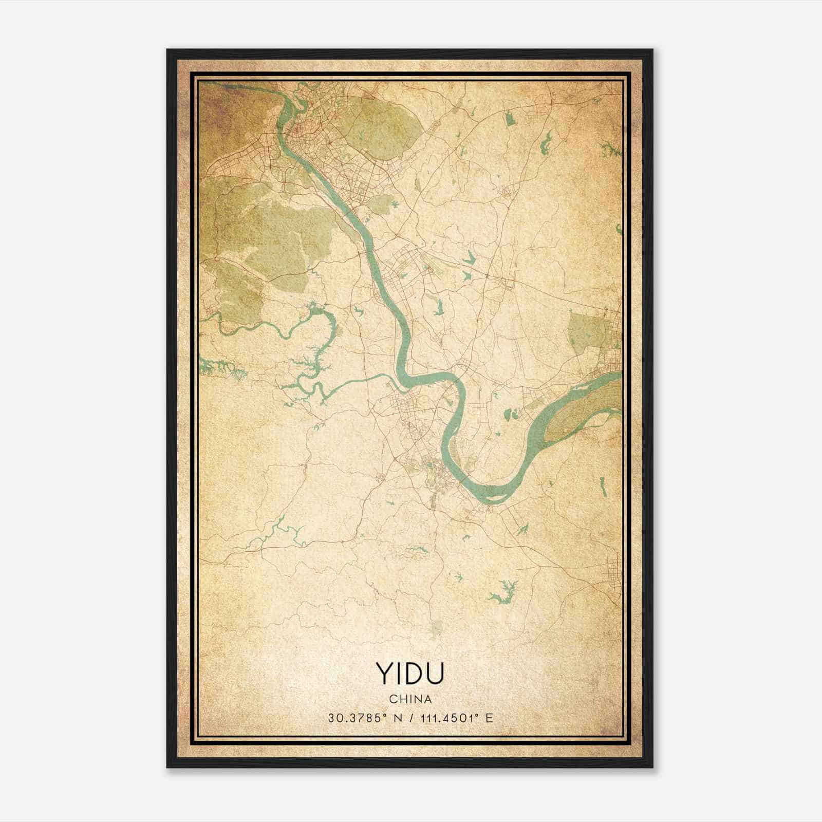 Vintage Yidu China Map Poster, Yidu City Road Wall Art Print
