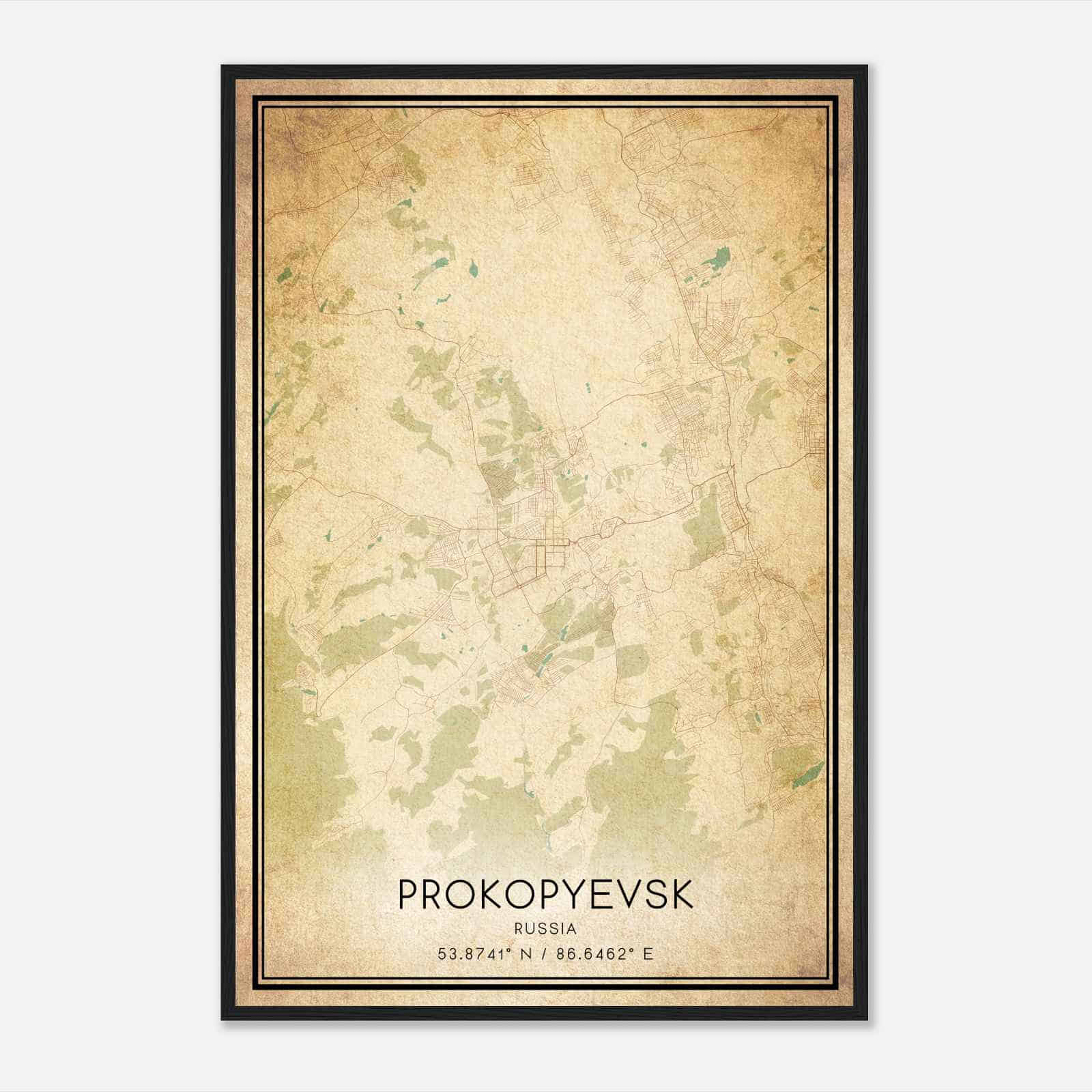 Vintage Prokopyevsk Russia Map Poster, Prokopyevsk City Road Wall Art Print
