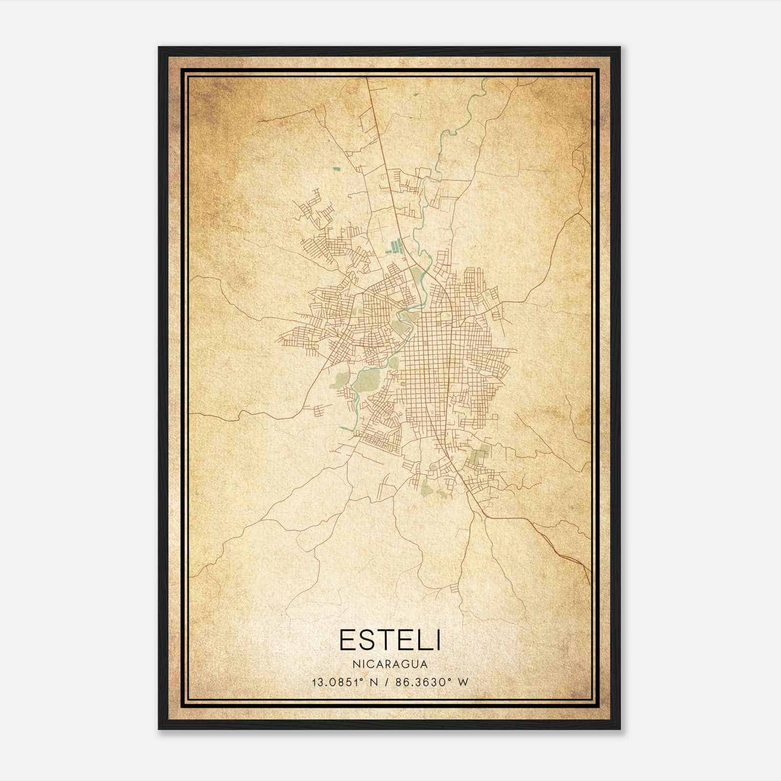 Vintage Esteli Nicaragua Map Poster, Esteli City Road Wall Art Print