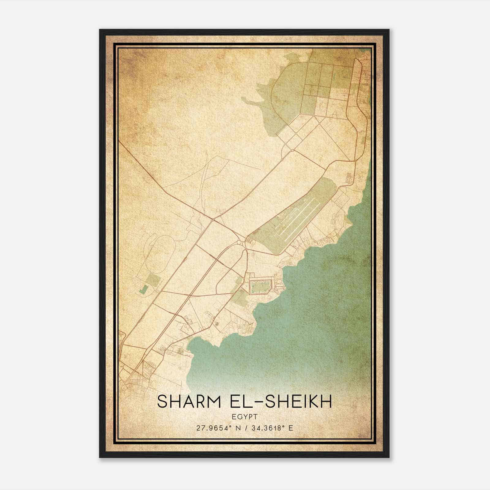 Vintage Sharm ElSheikh Egypt Map Poster, Sharm ElSheikh City Road Wall Art Print