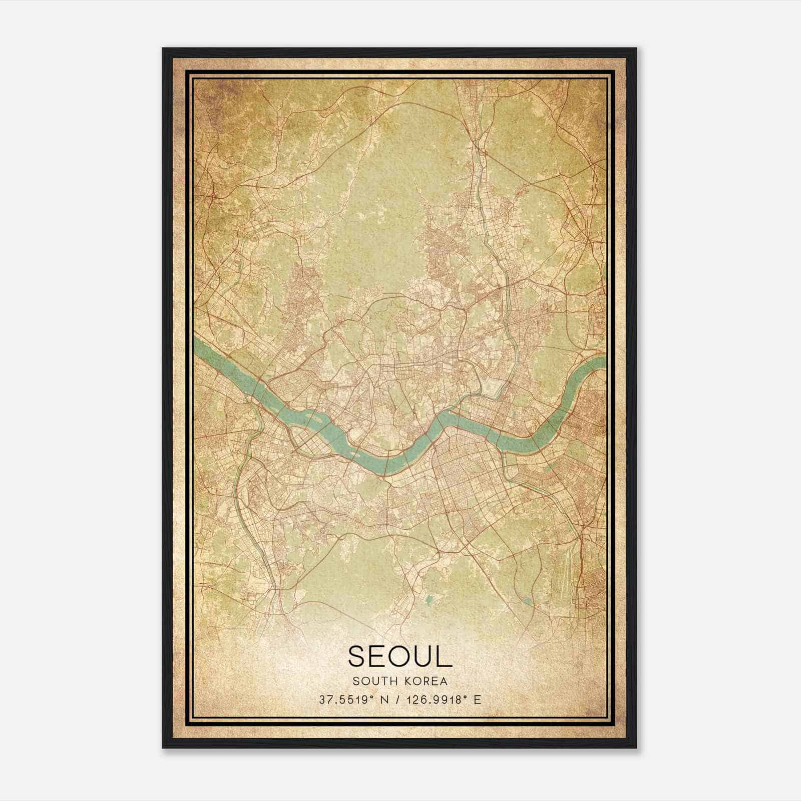 Vintage Seoul South Korea Map Poster, Seoul City Road Wall Art Print
