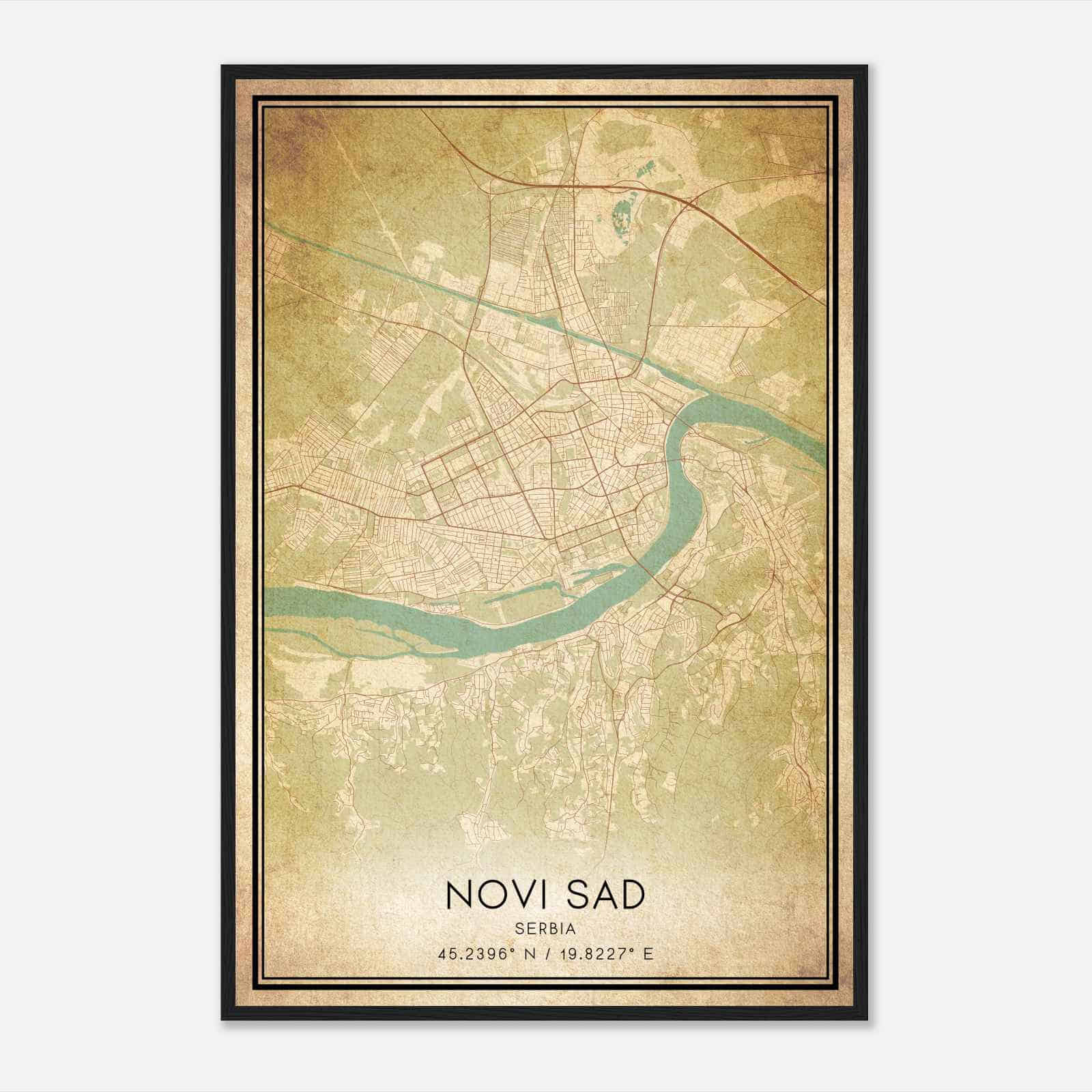 Vintage Novi Sad Serbia Map Poster, Novi Sad City Road Wall Art Print