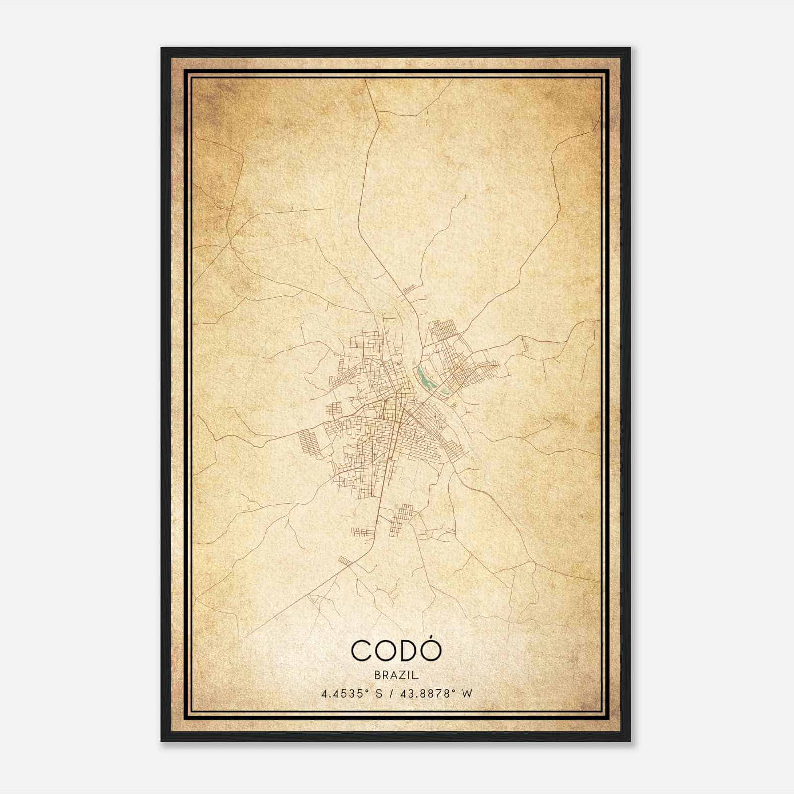 Vintage Codo Brazil Map Poster, Codo City Road Wall Art Print