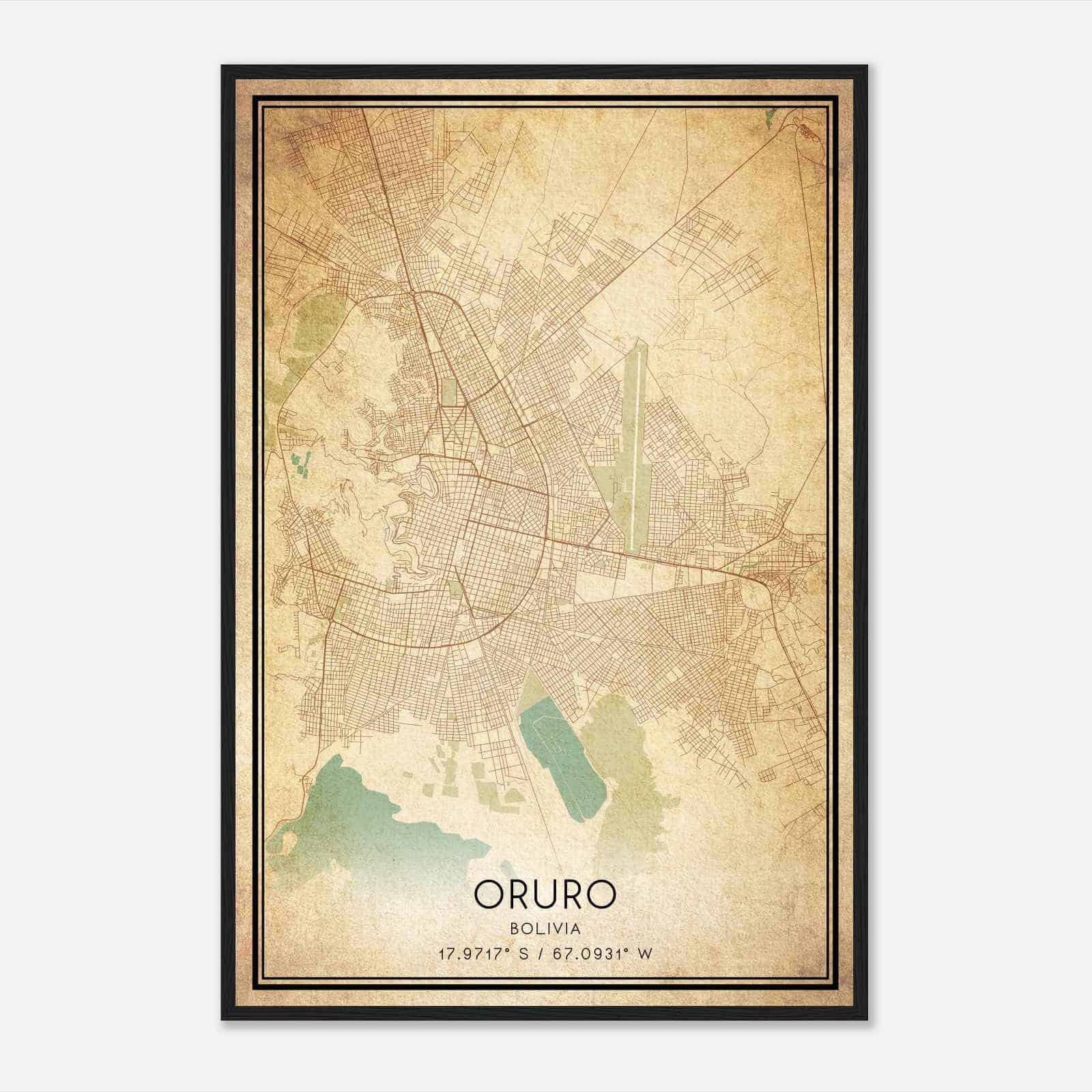 Vintage Oruro Bolivia Map Poster, Oruro City Road Wall Art Print