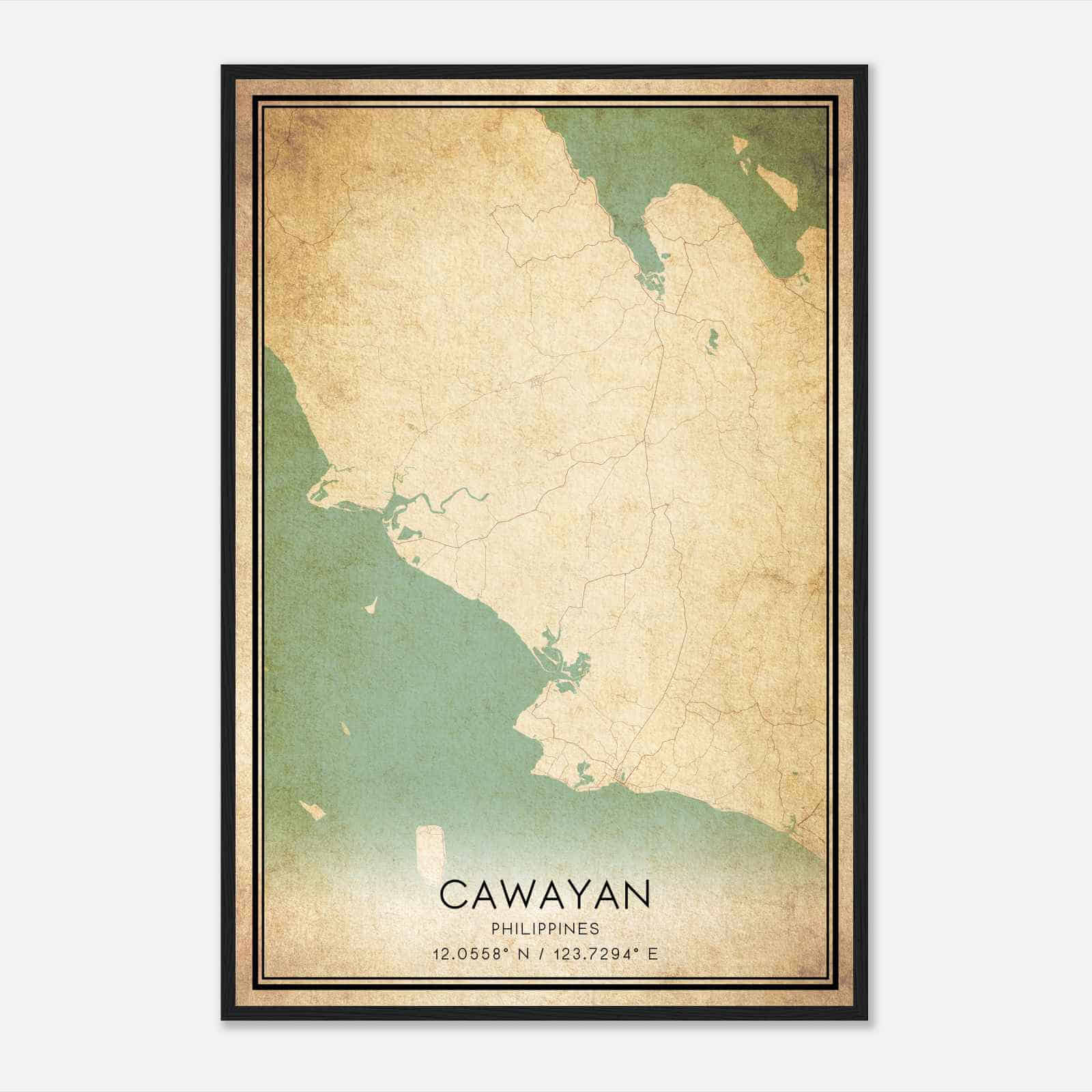 Vintage Cawayan Philippines Map Poster, Cawayan City Road Wall Art Print
