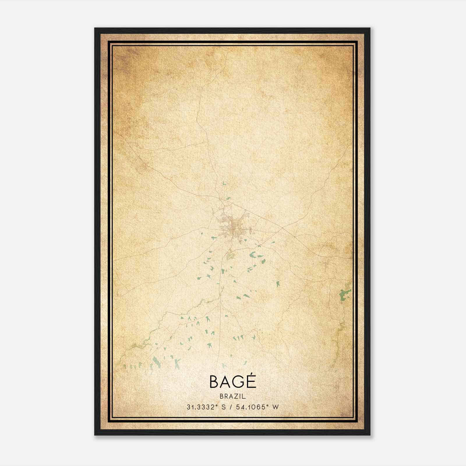 Vintage Bage Brazil Map Poster, Bage City Road Wall Art Print