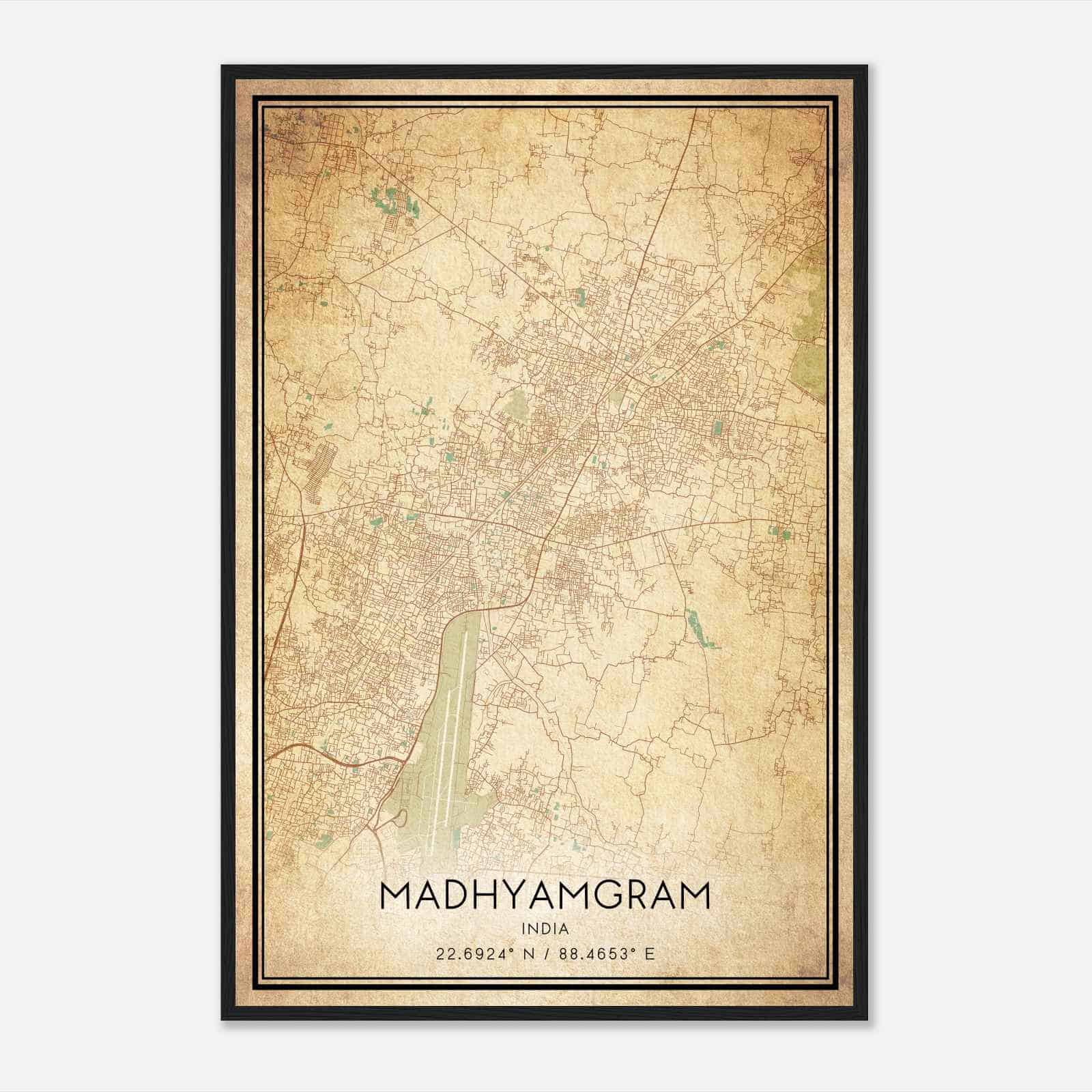 Vintage Madhyamgram India Map Poster, Madhyamgram City Road Wall Art Print