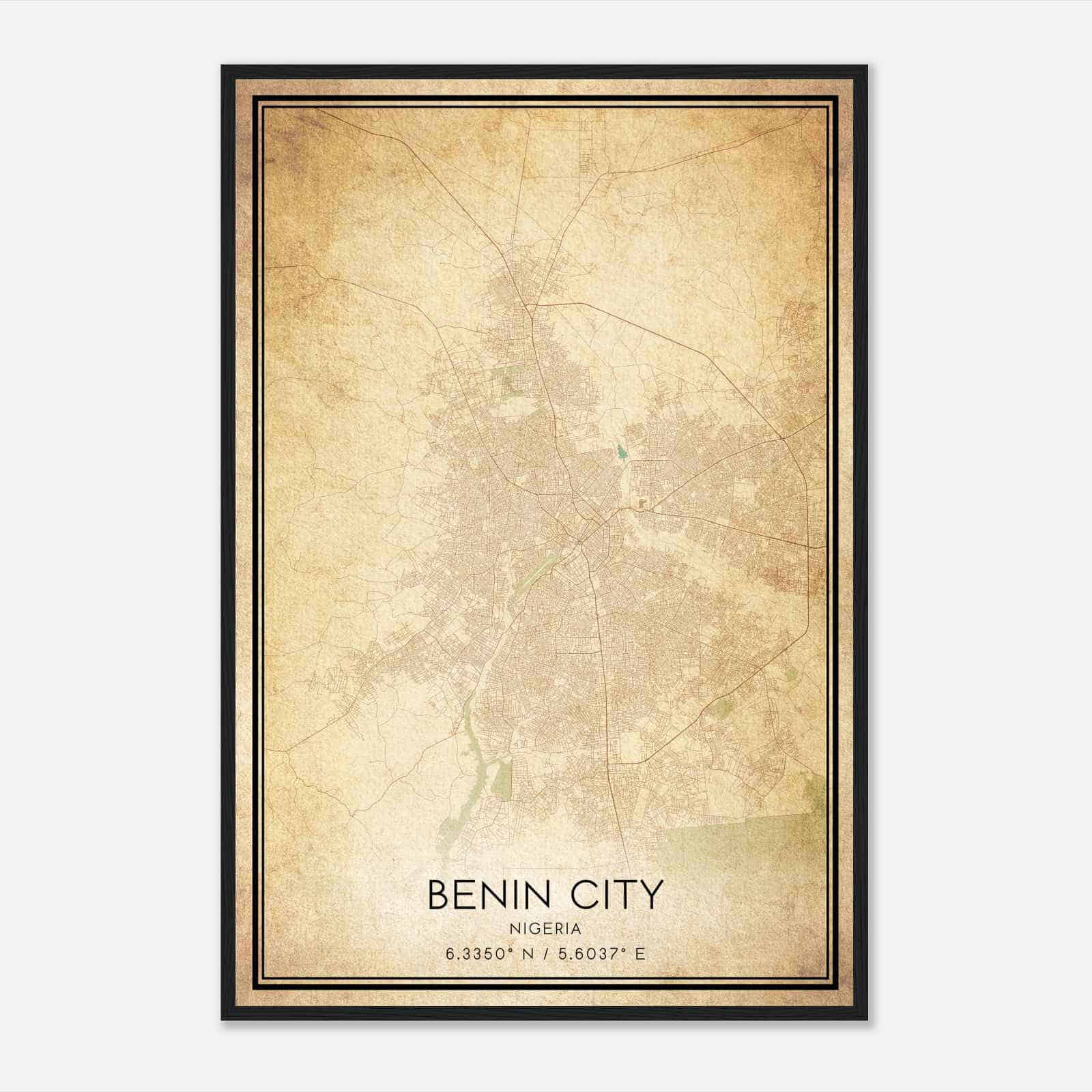Vintage Benin City Nigeria Map Poster, Benin City City Road Wall Art Print