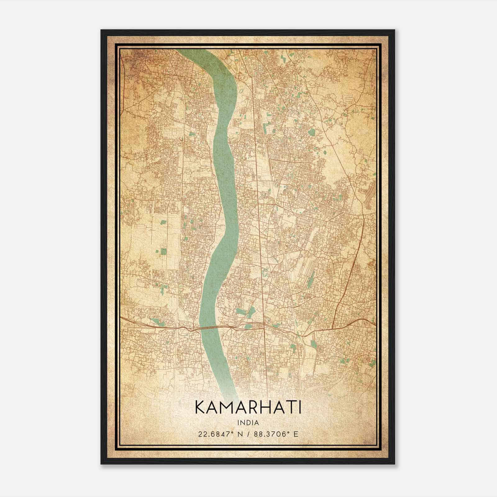 Vintage Kamarhati India Map Poster, Kamarhati City Road Wall Art Print