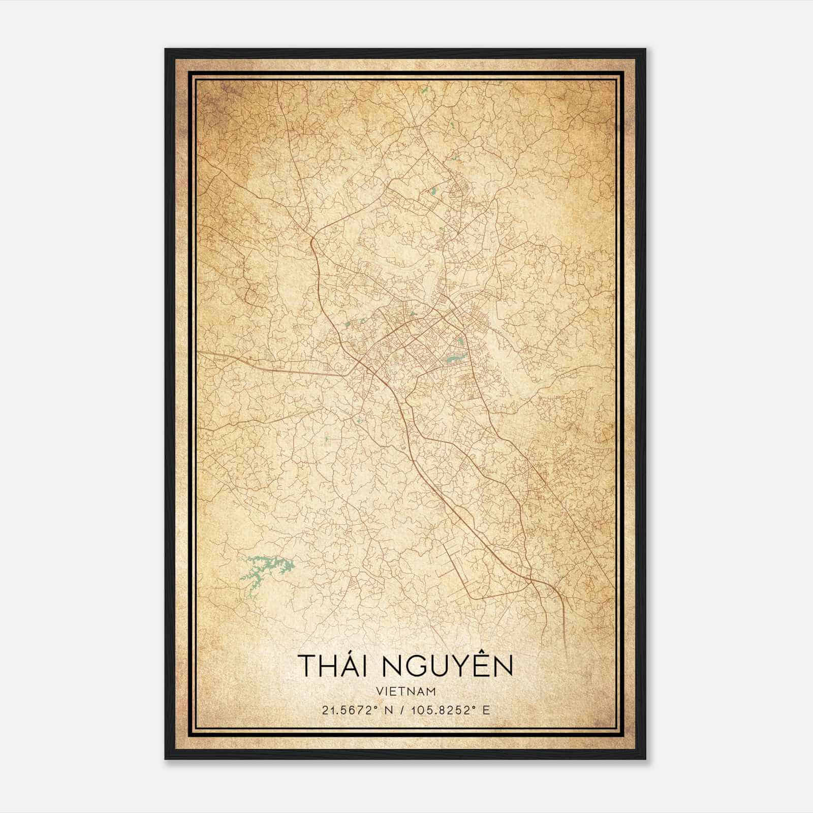 Vintage Thai Nguyen Vietnam Map Poster, Thai Nguyen City Road Wall Art Print