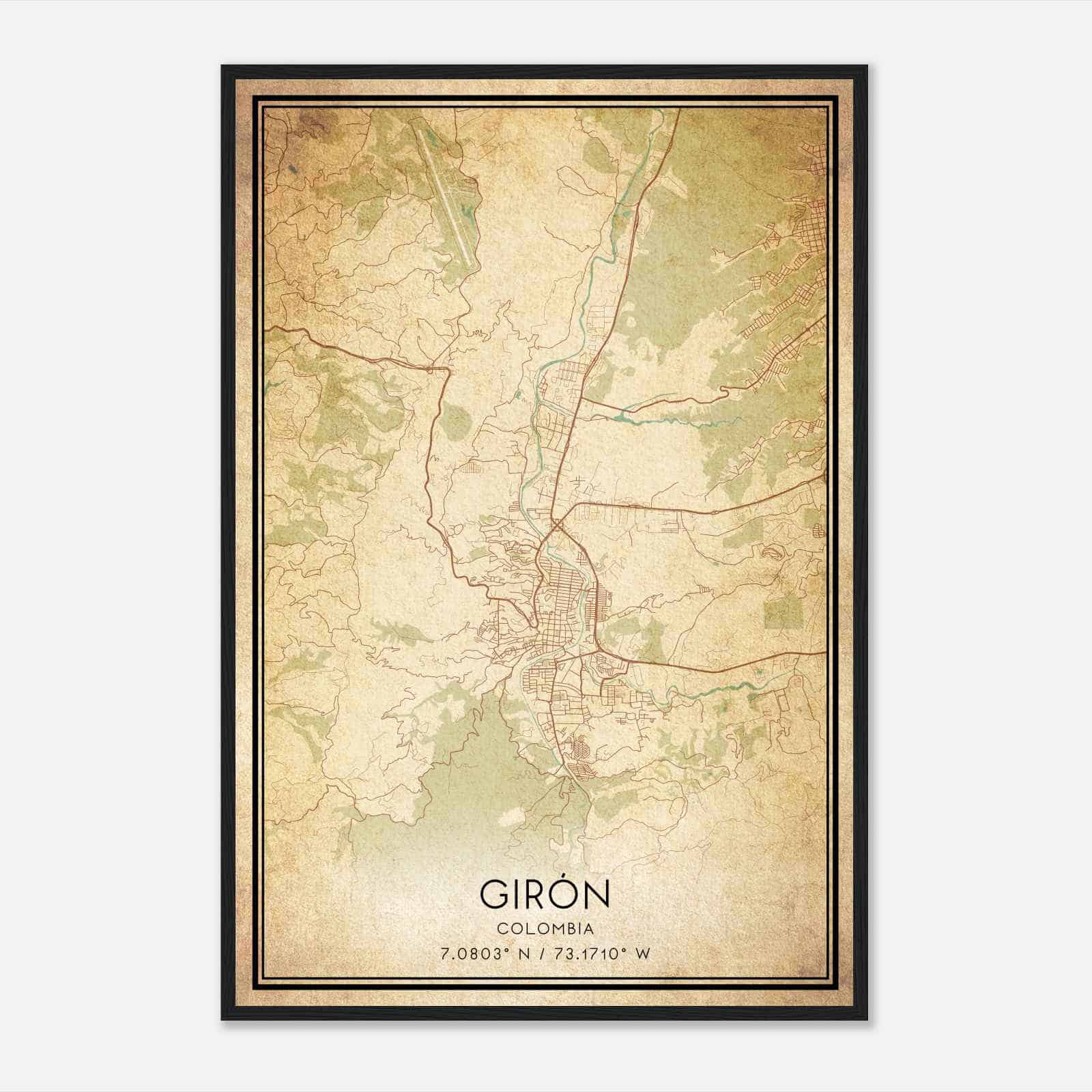 Vintage Giron Colombia Map Poster, Giron City Road Wall Art Print