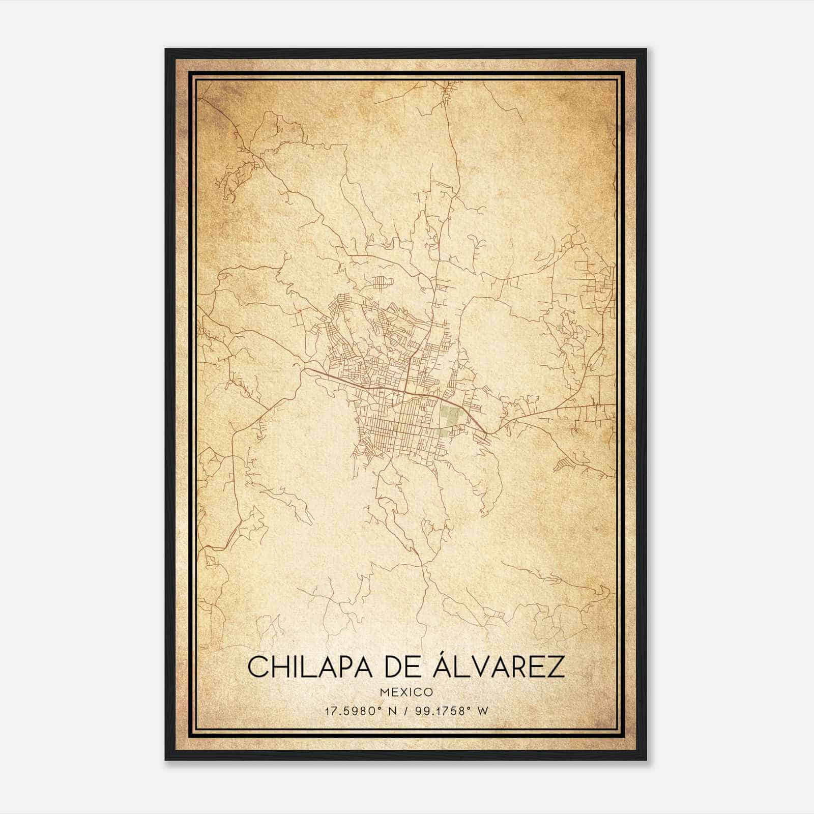 Vintage Chilapa de Alvarez Mexico Map Poster, Chilapa de Alvarez City Road Wall Art Print
