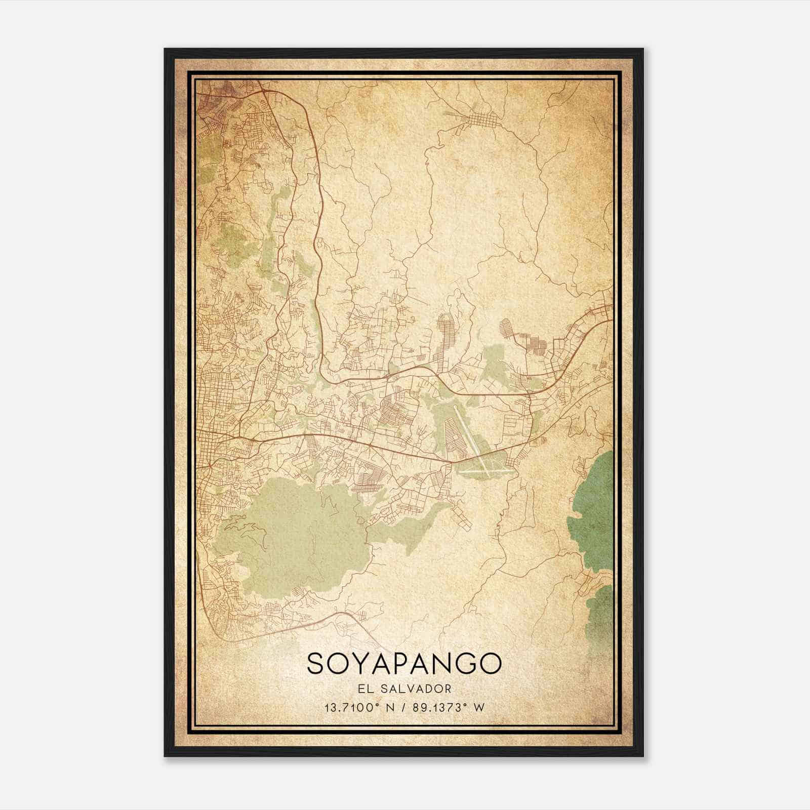 Vintage Soyapango El Salvador Map Poster, Soyapango City Road Wall Art Print
