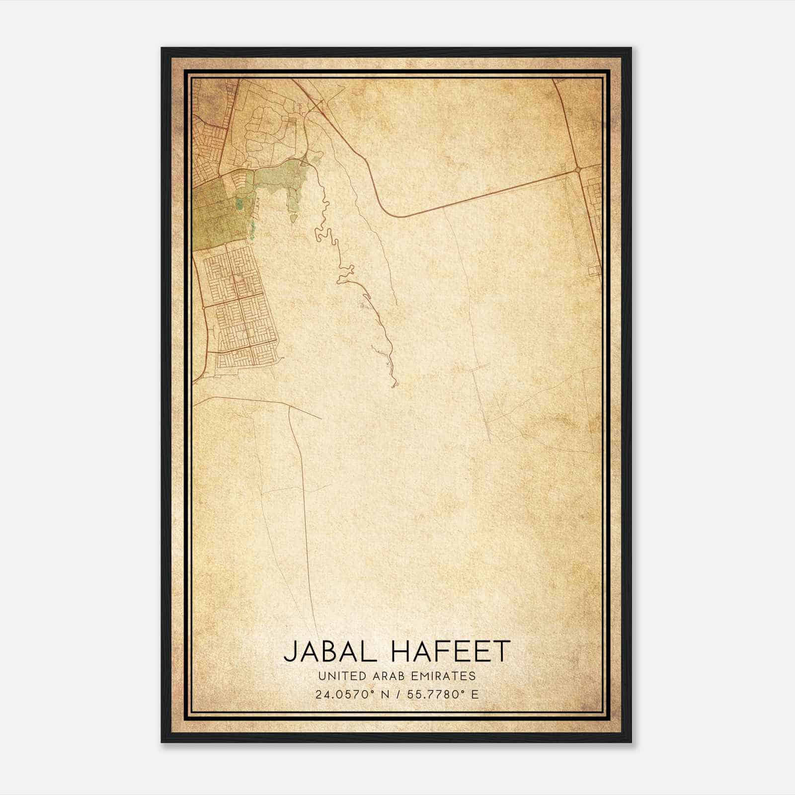 Vintage Jabal Hafeet United Arab Emirates Map Poster, Jabal Hafeet City Road Wall Art Print