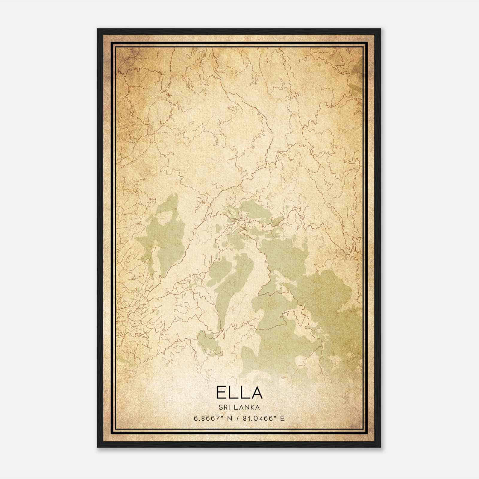 Vintage Ella Sri Lanka Map Poster, Ella City Road Wall Art Print