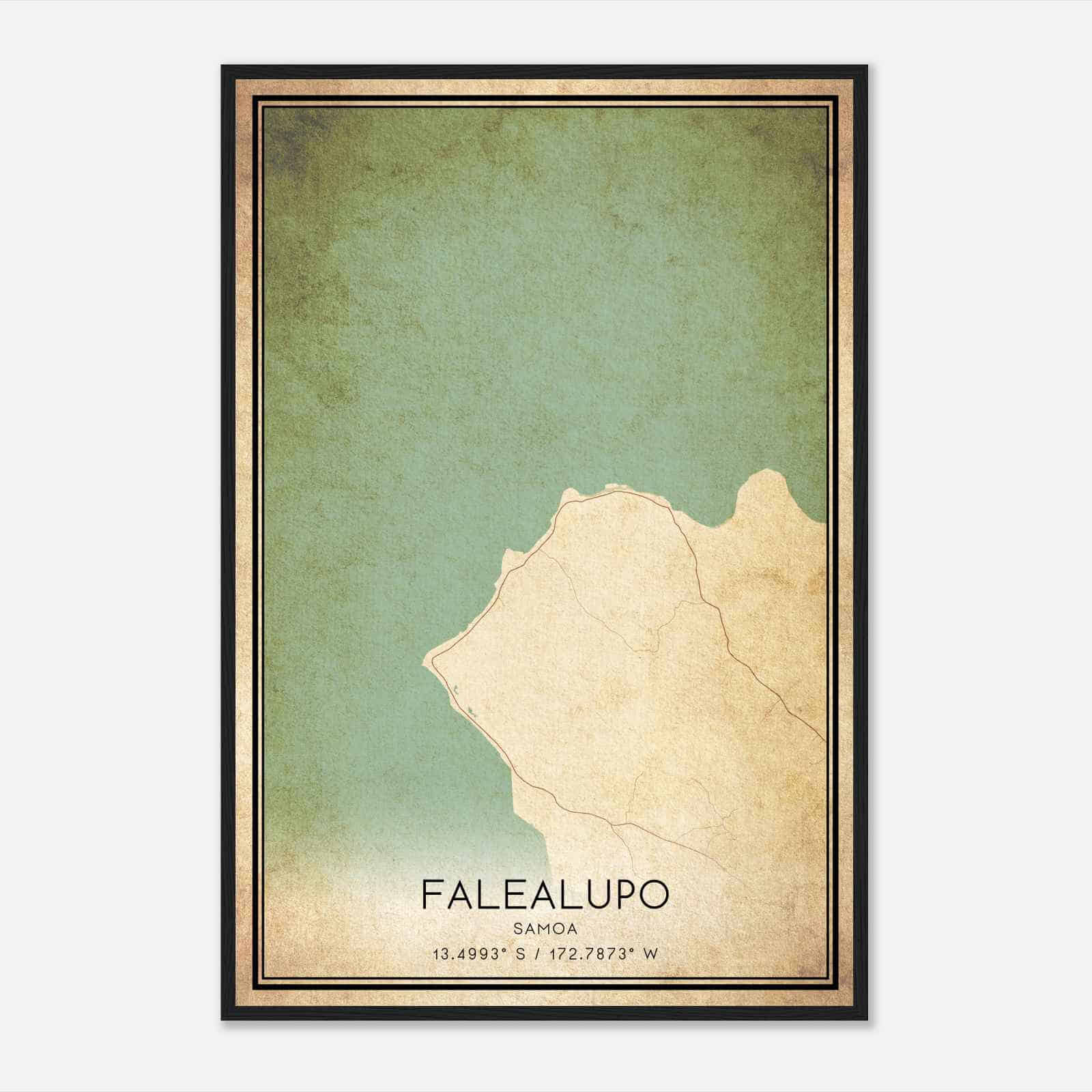 Vintage Falealupo Samoa Map Poster, Falealupo City Road Wall Art Print