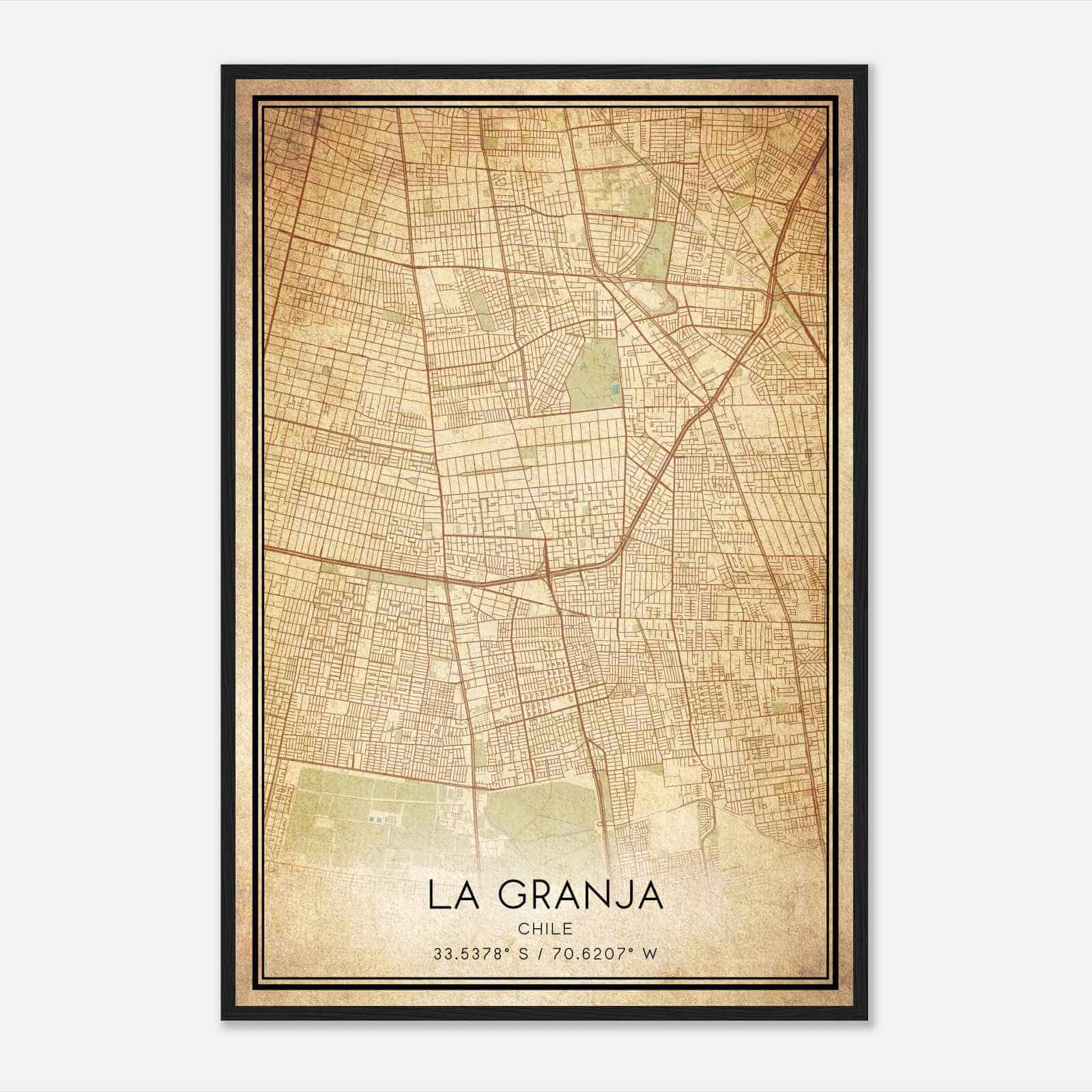 Vintage La Granja Chile Map Poster, La Granja City Road Wall Art Print