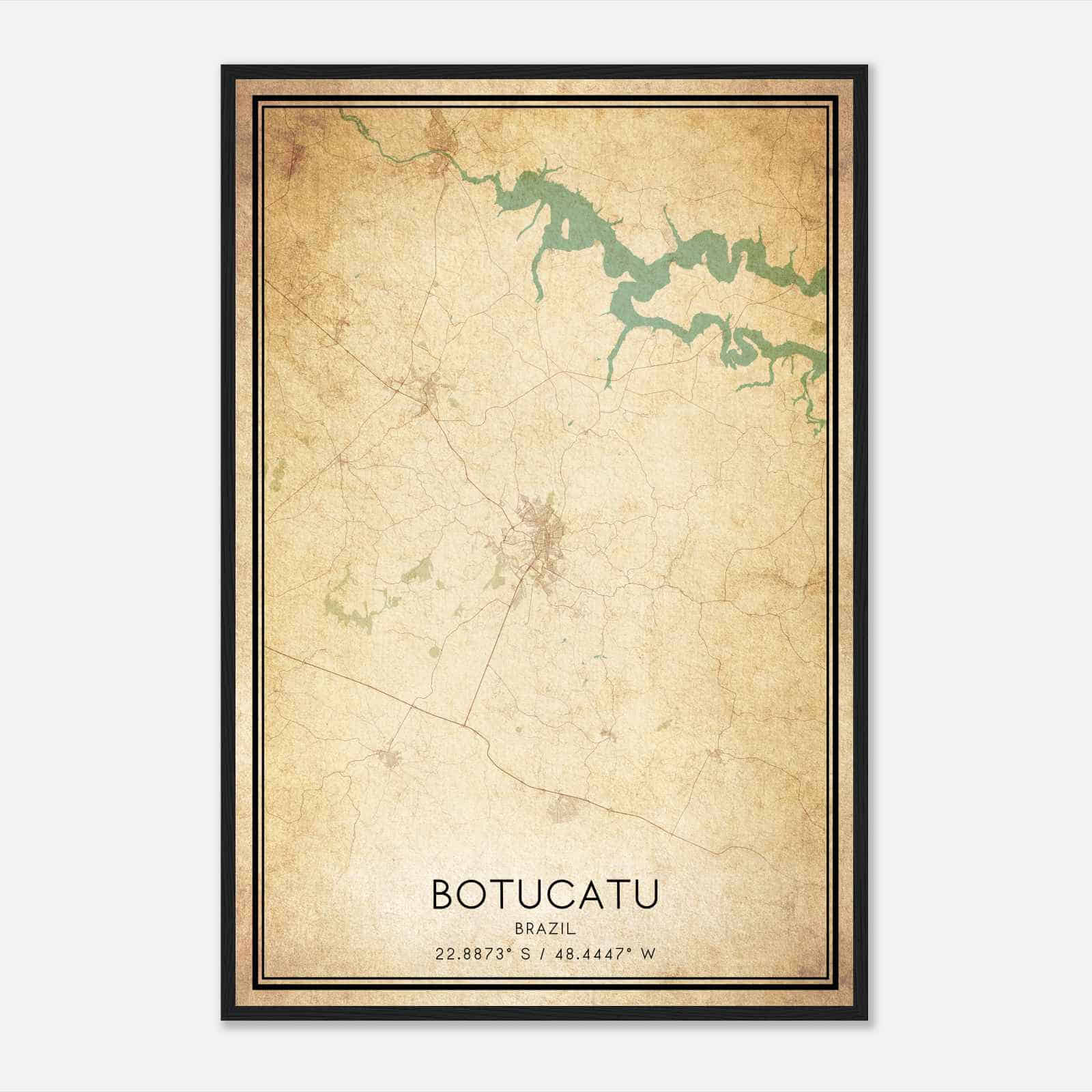 Vintage Botucatu Brazil Map Poster, Botucatu City Road Wall Art Print