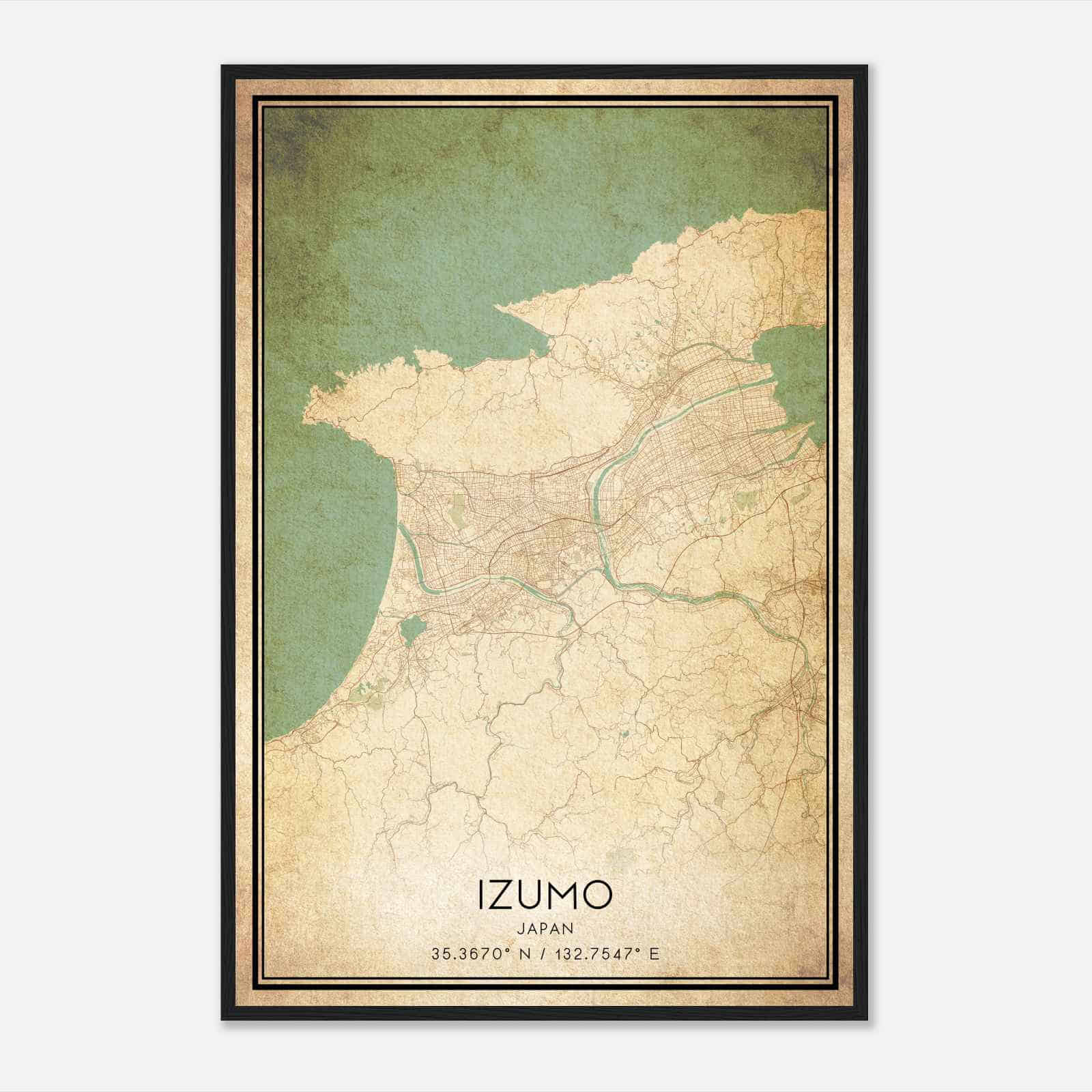 Vintage Izumo Japan Map Poster, Izumo City Road Wall Art Print