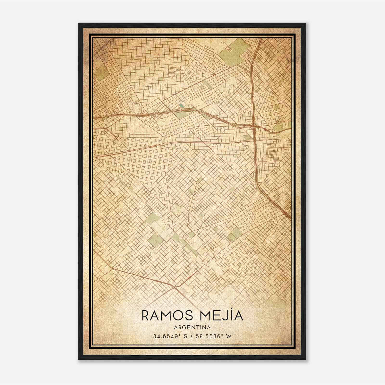 Vintage Ramos Mejia Argentina Map Poster, Ramos Mejia City Road Wall Art Print