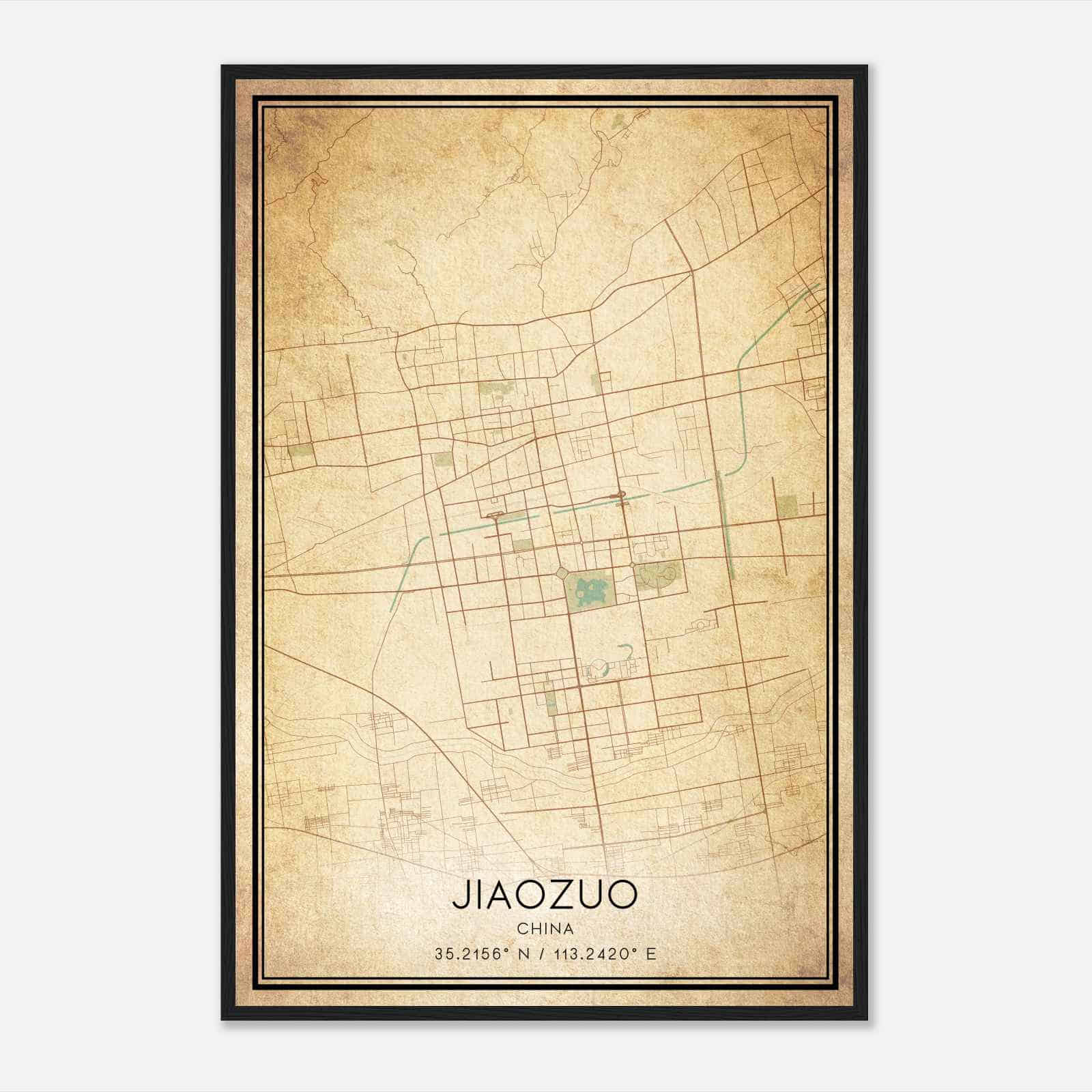 Vintage Jiaozuo China Map Poster, Jiaozuo City Road Wall Art Print