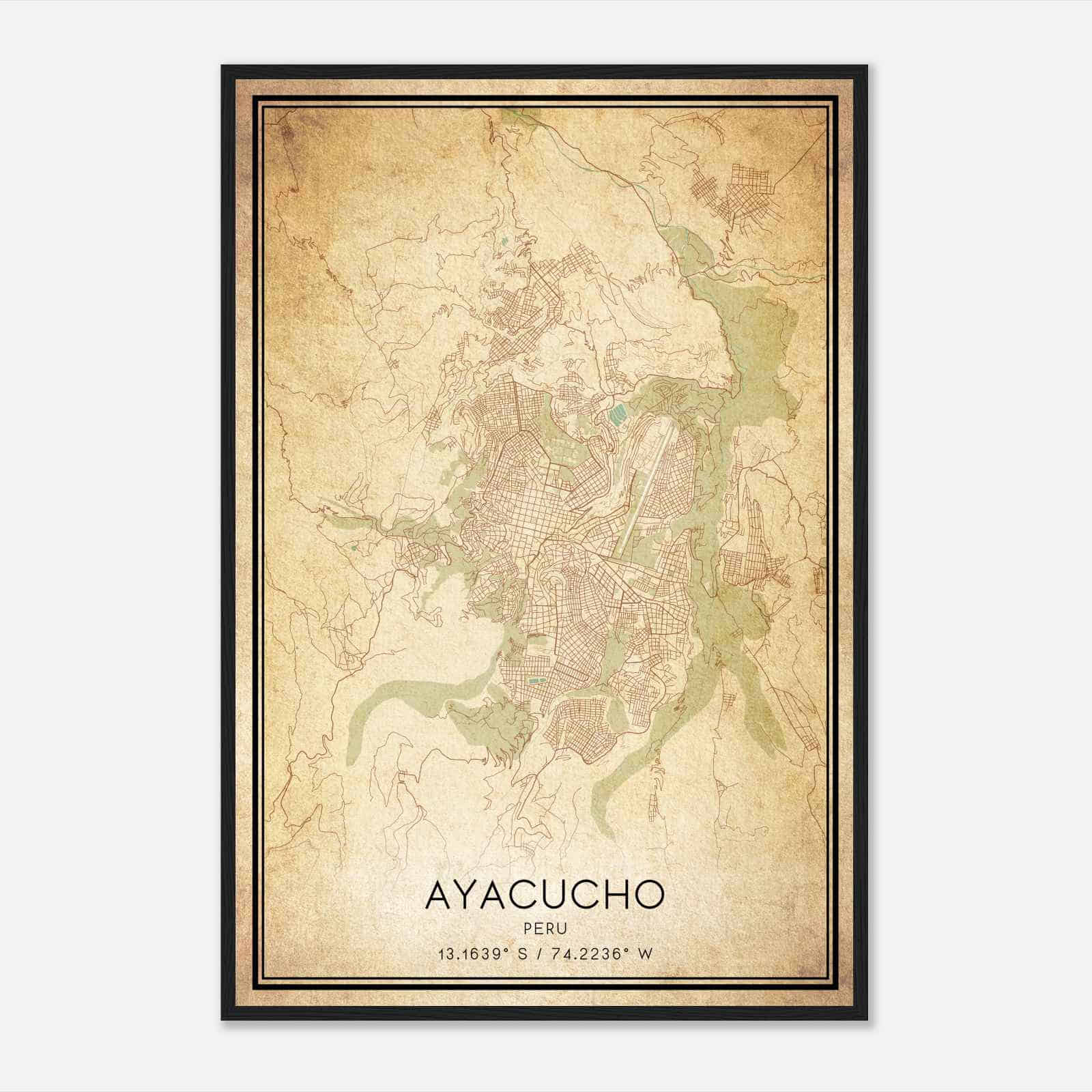 Vintage Ayacucho Peru Map Poster, Ayacucho City Road Wall Art Print