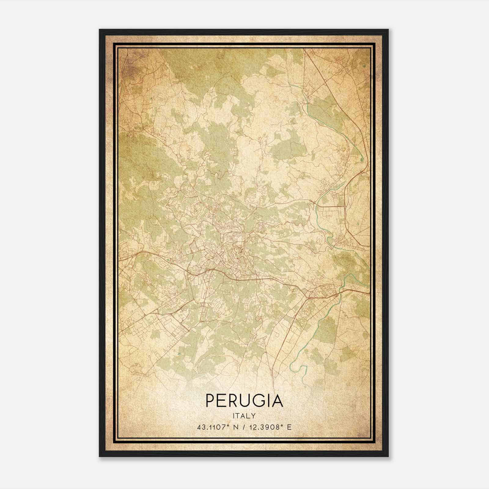Vintage Perugia Italy Map Poster, Perugia City Road Wall Art Print
