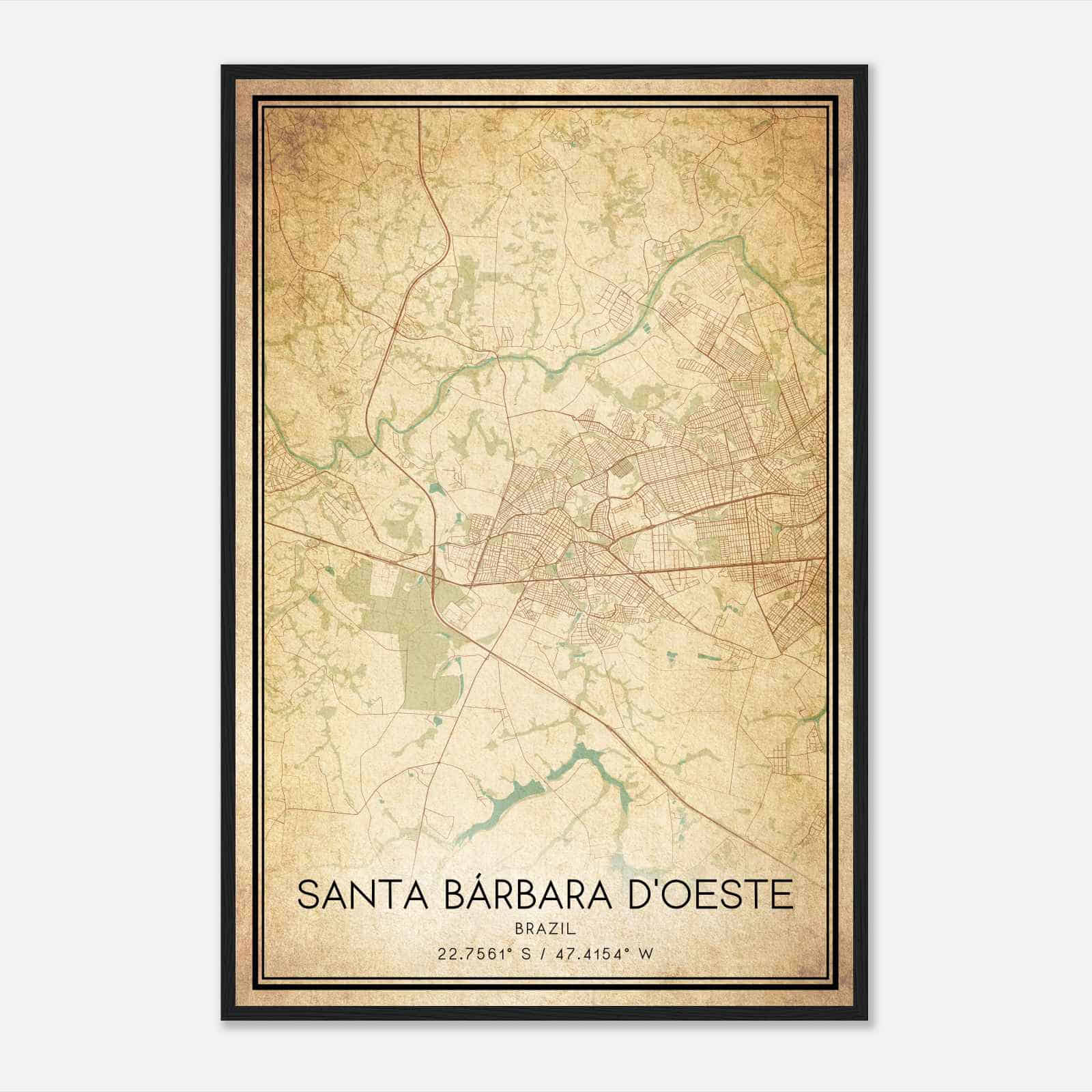 Vintage Santa Barbara dOeste Brazil Map Poster, Santa Barbara dOeste City Road Wall Art Print