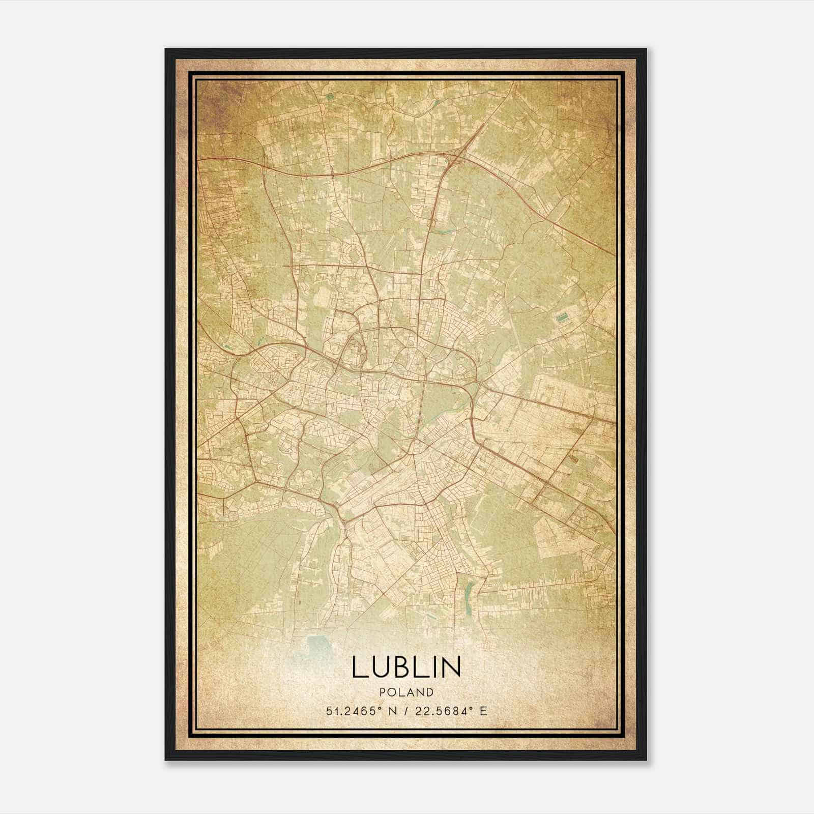 Vintage Lublin Poland Map Poster, Lublin City Road Wall Art Print
