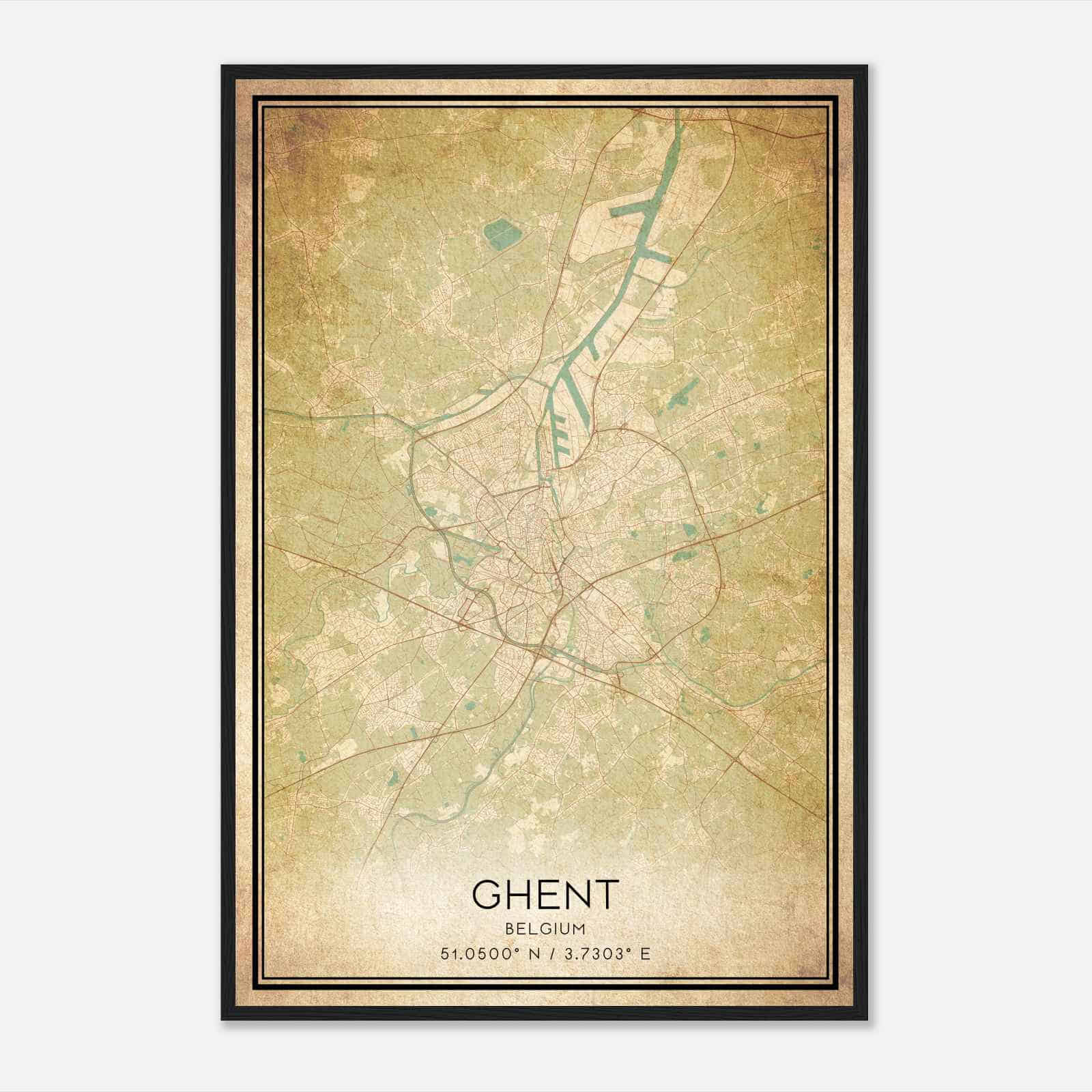 Vintage Ghent Belgium Map Poster, Ghent City Road Wall Art Print