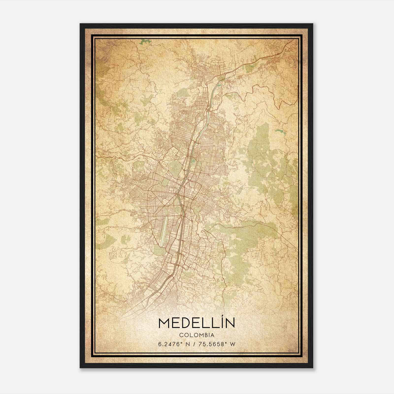 Vintage Medellin Colombia Map Poster, Medellin City Road Wall Art Print
