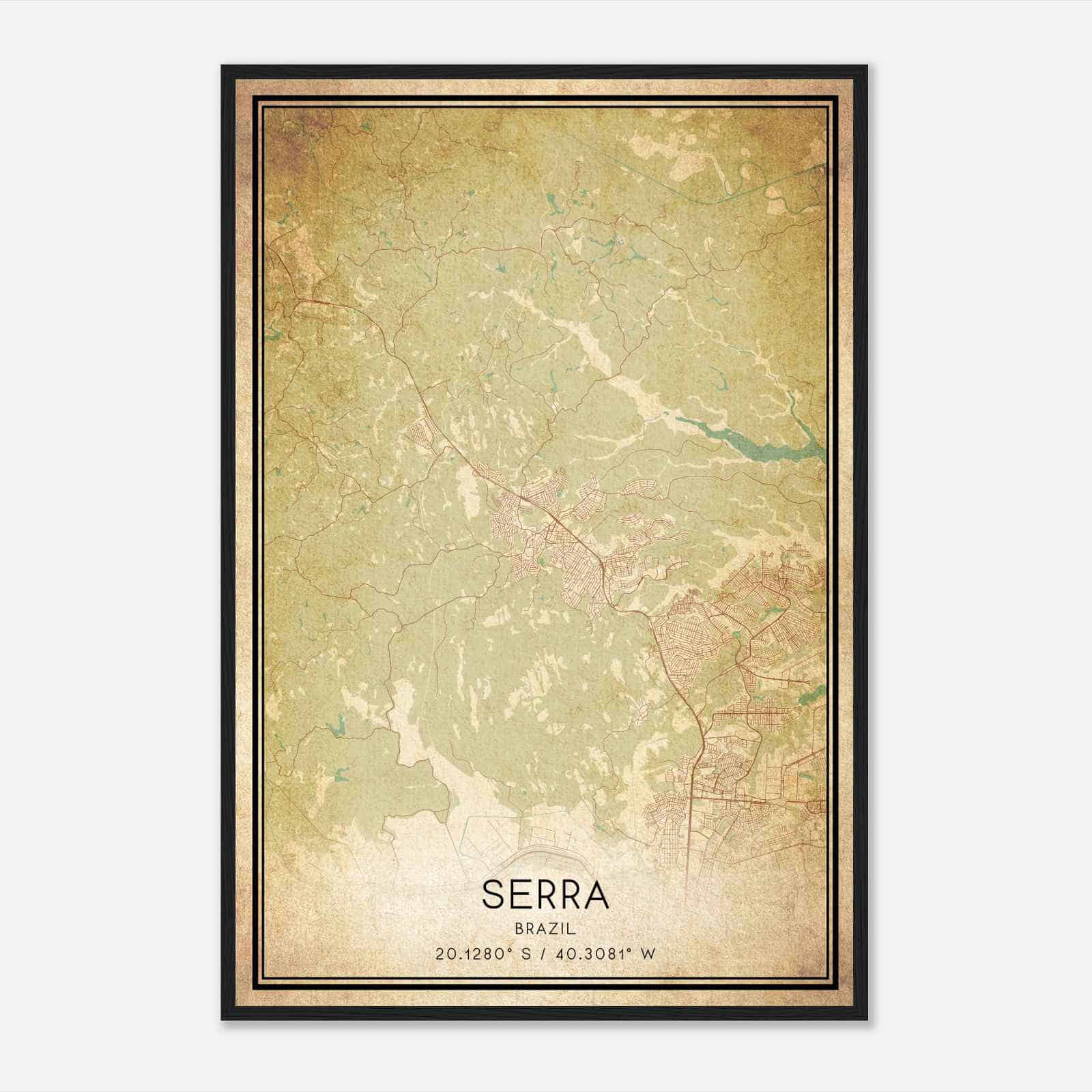 Vintage Serra Brazil Map Poster, Serra City Road Wall Art Print