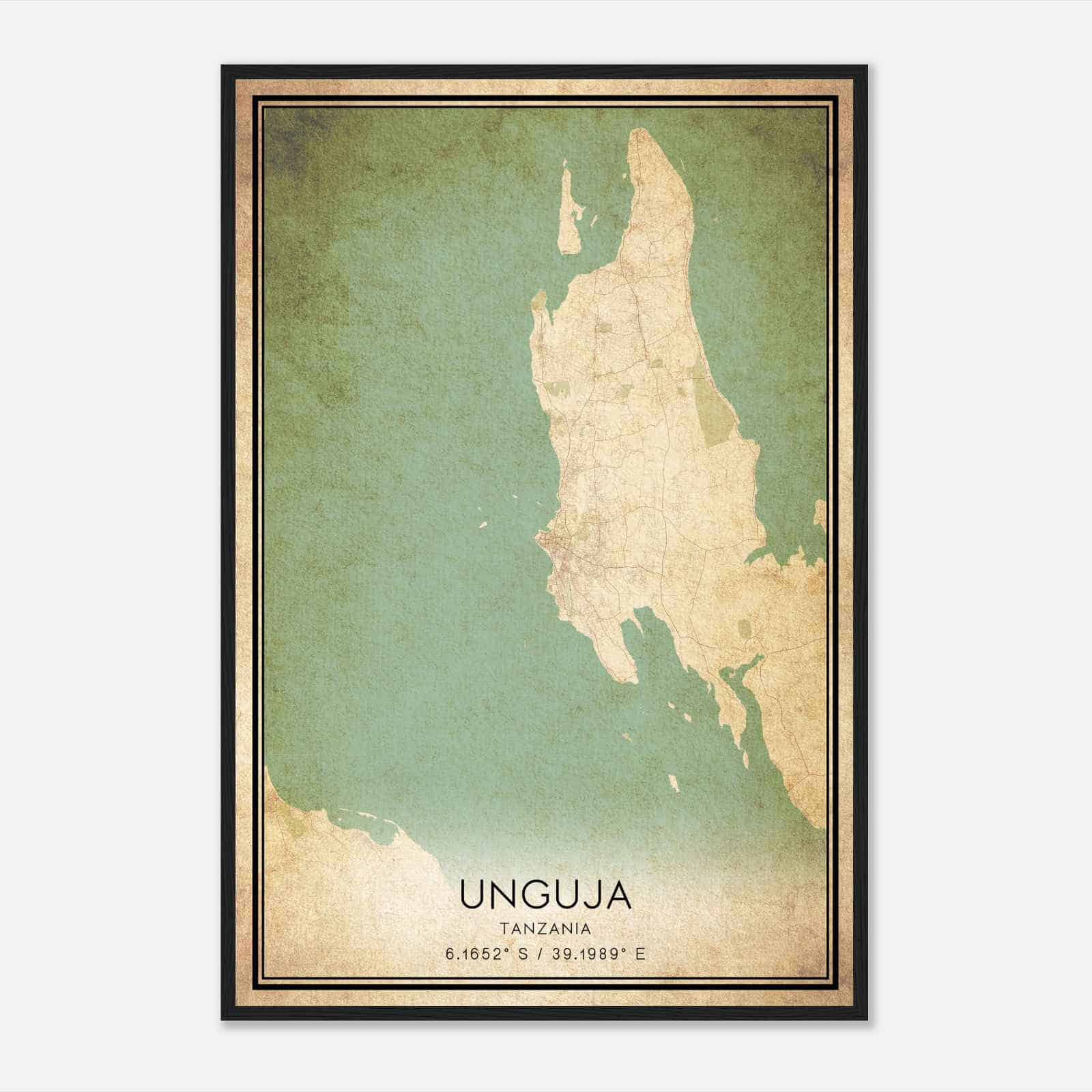 Vintage Unguja Tanzania Map Poster, Unguja City Road Wall Art Print