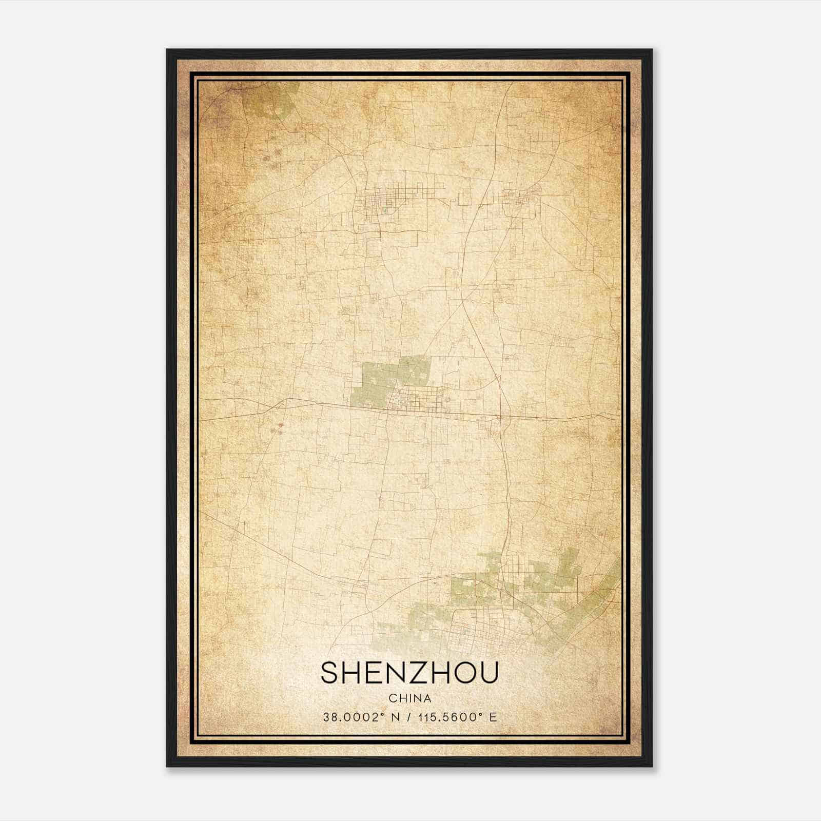 Vintage Shenzhou China Map Poster, Shenzhou City Road Wall Art Print