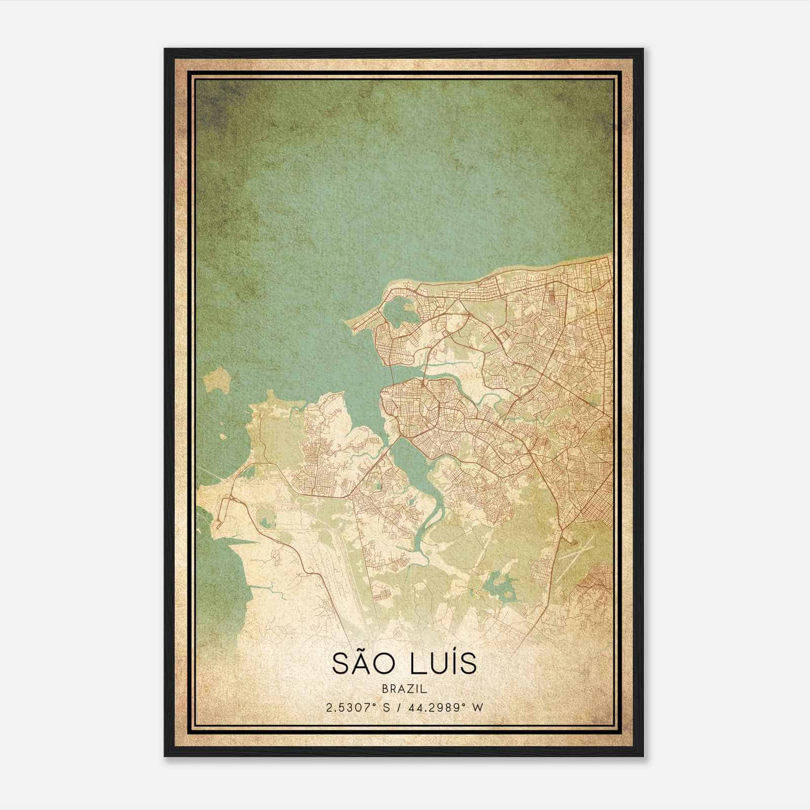 Vintage Sao Luis Brazil Map Poster, Sao Luis City Road Wall Art Print
