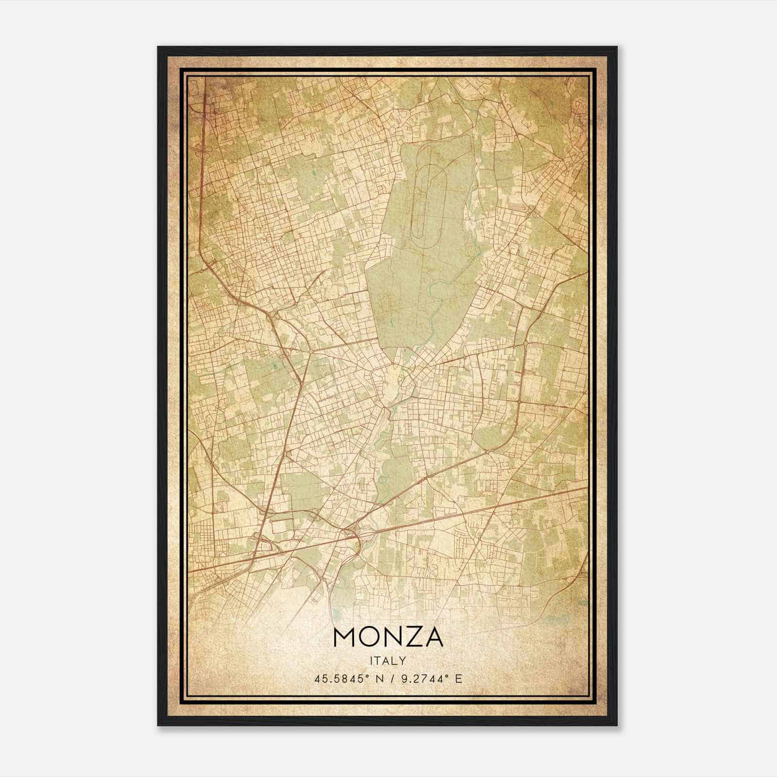 Vintage Monza Italy Map Poster, Monza City Road Wall Art Print