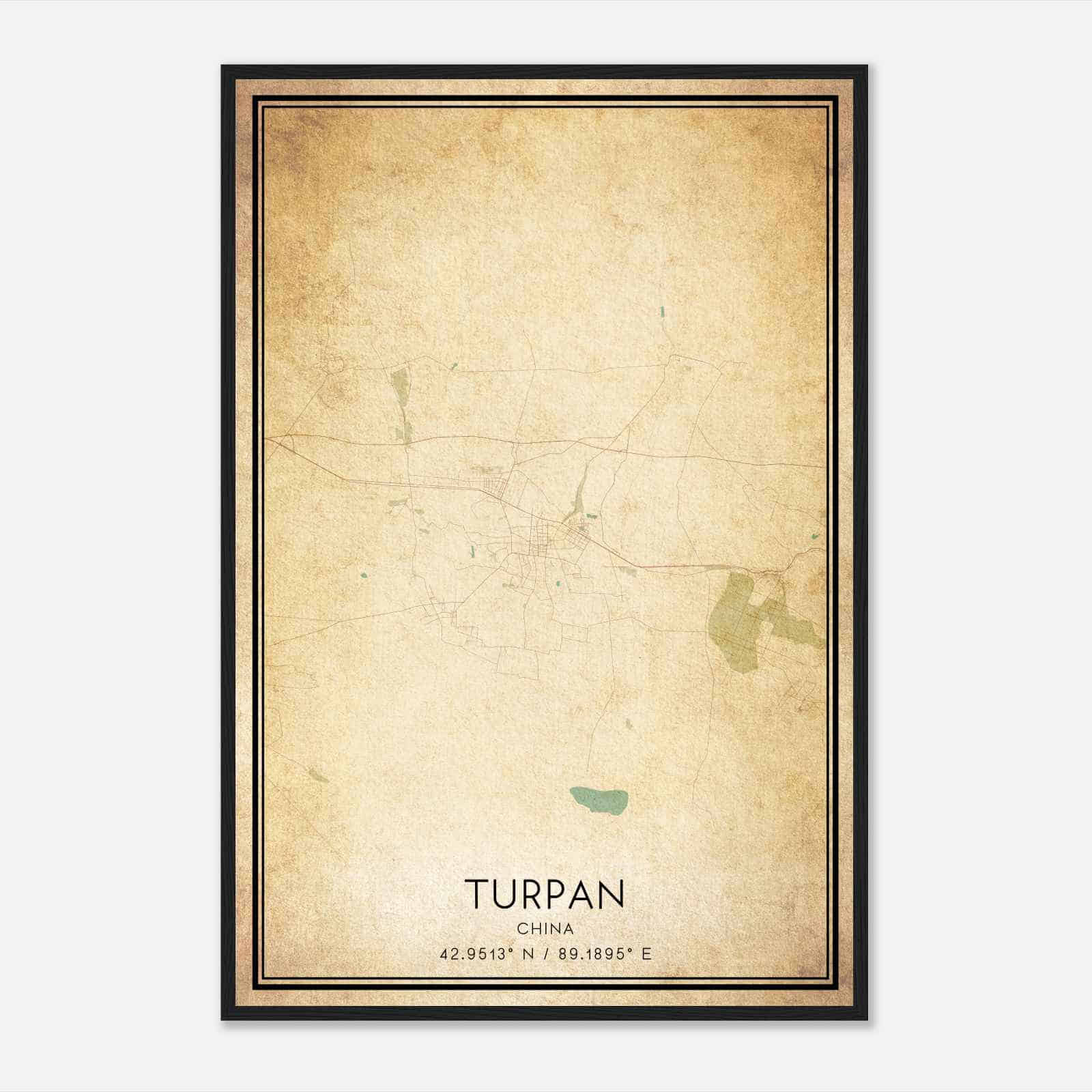 Vintage Turpan China Map Poster, Turpan City Road Wall Art Print