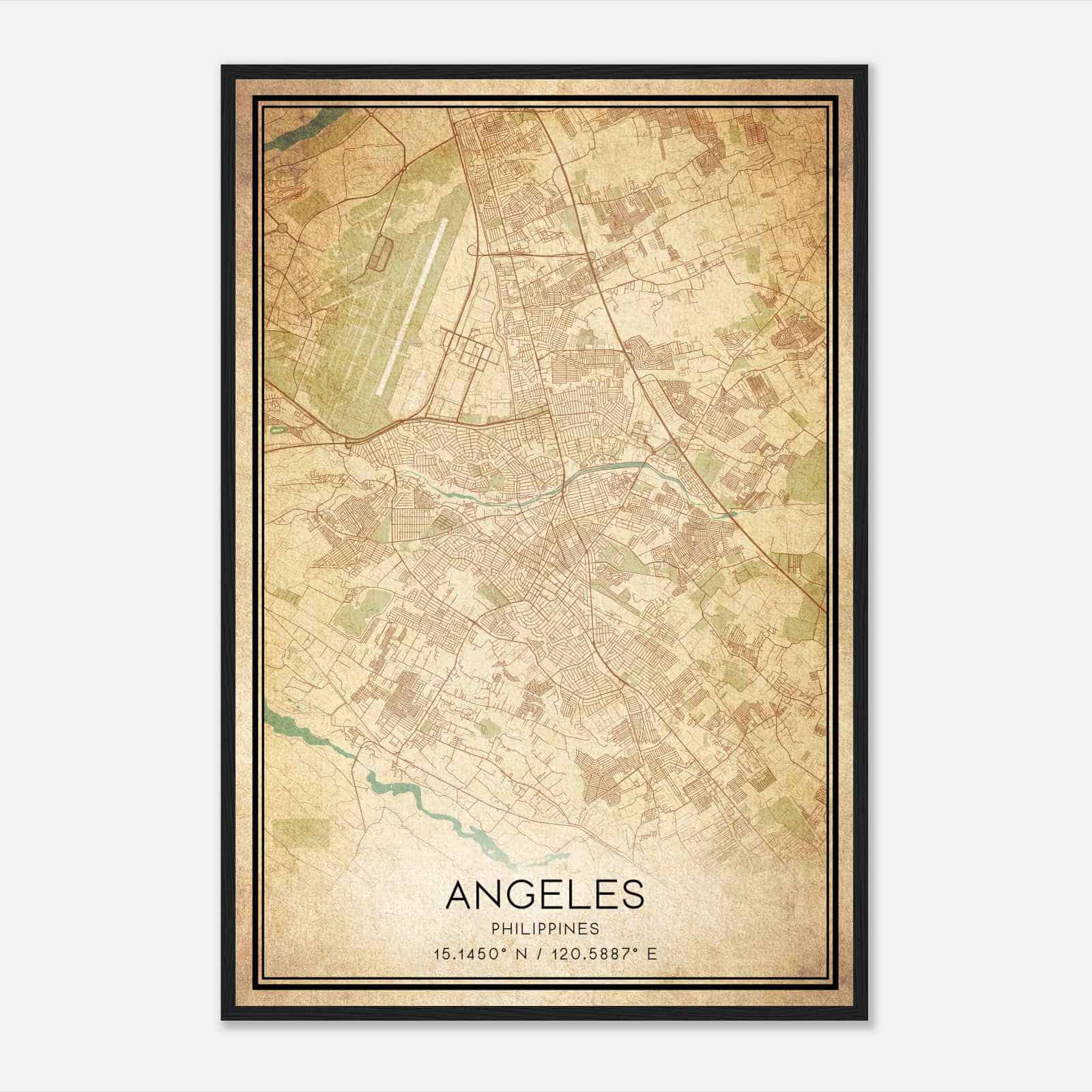 Vintage Angeles Philippines Map Poster, Angeles City Road Wall Art Print