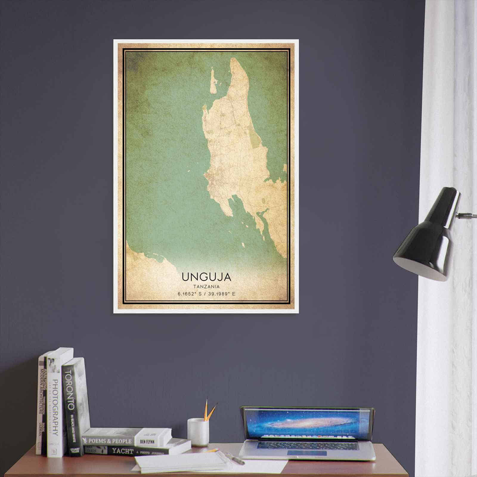 Vintage Unguja Tanzania Map Poster, Unguja City Road Wall Art Print