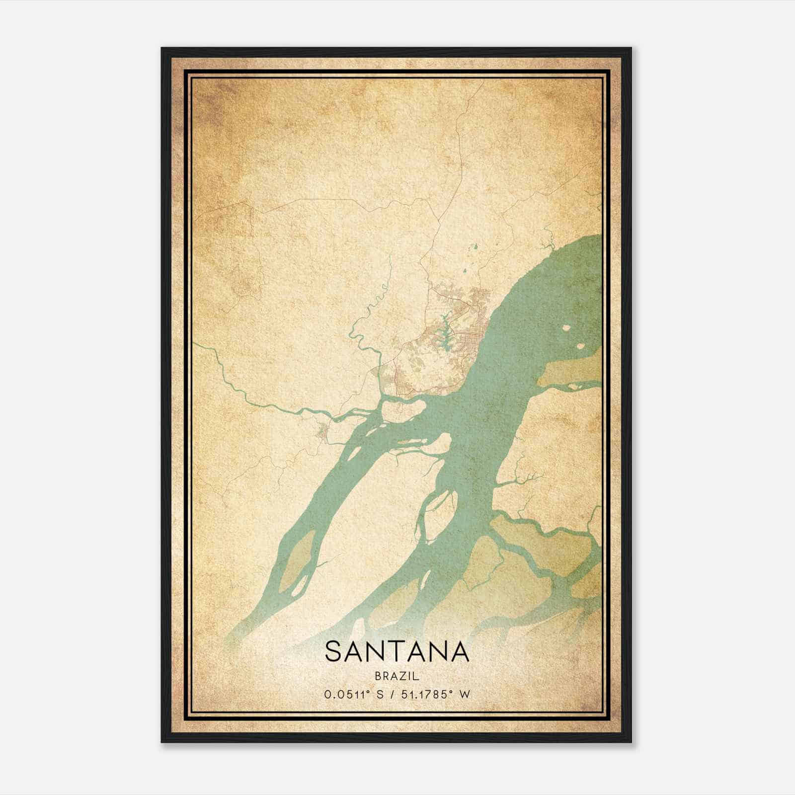 Vintage Santana Brazil Map Poster, Santana City Road Wall Art Print