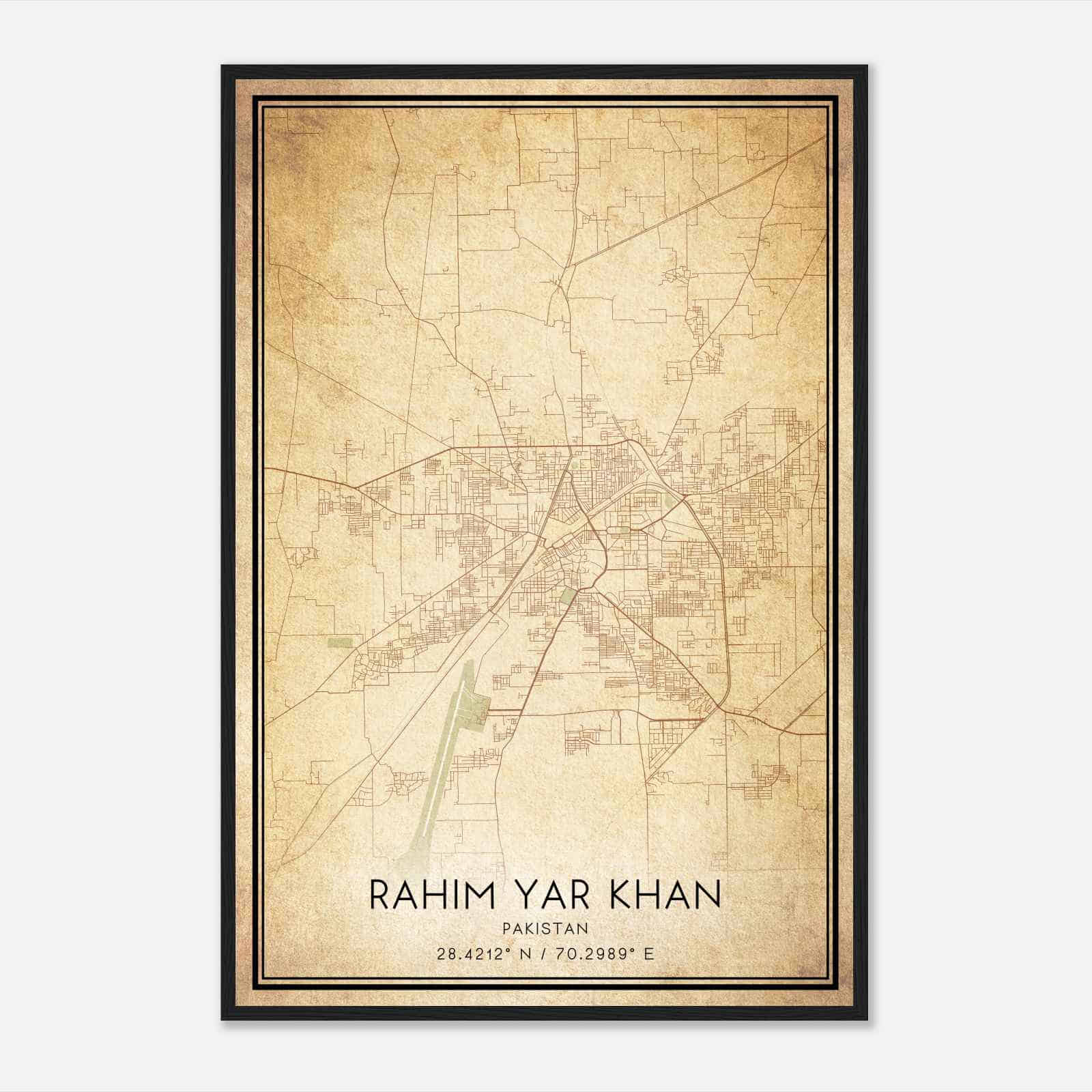 Vintage Rahim Yar Khan Pakistan Map Poster, Rahim Yar Khan City Road Wall Art Print