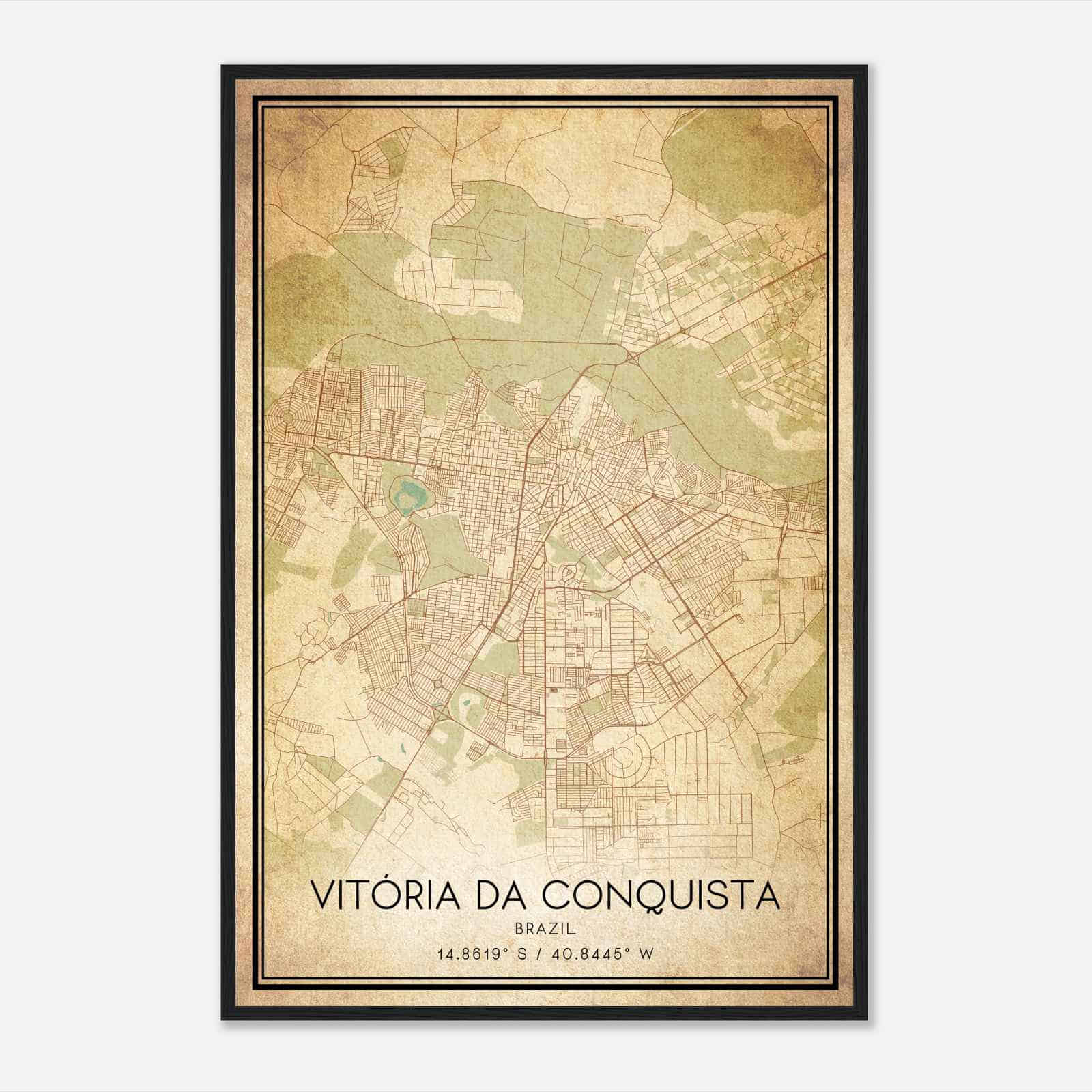 Vintage Vitoria da Conquista Brazil Map Poster, Vitoria da Conquista City Road Wall Art Print