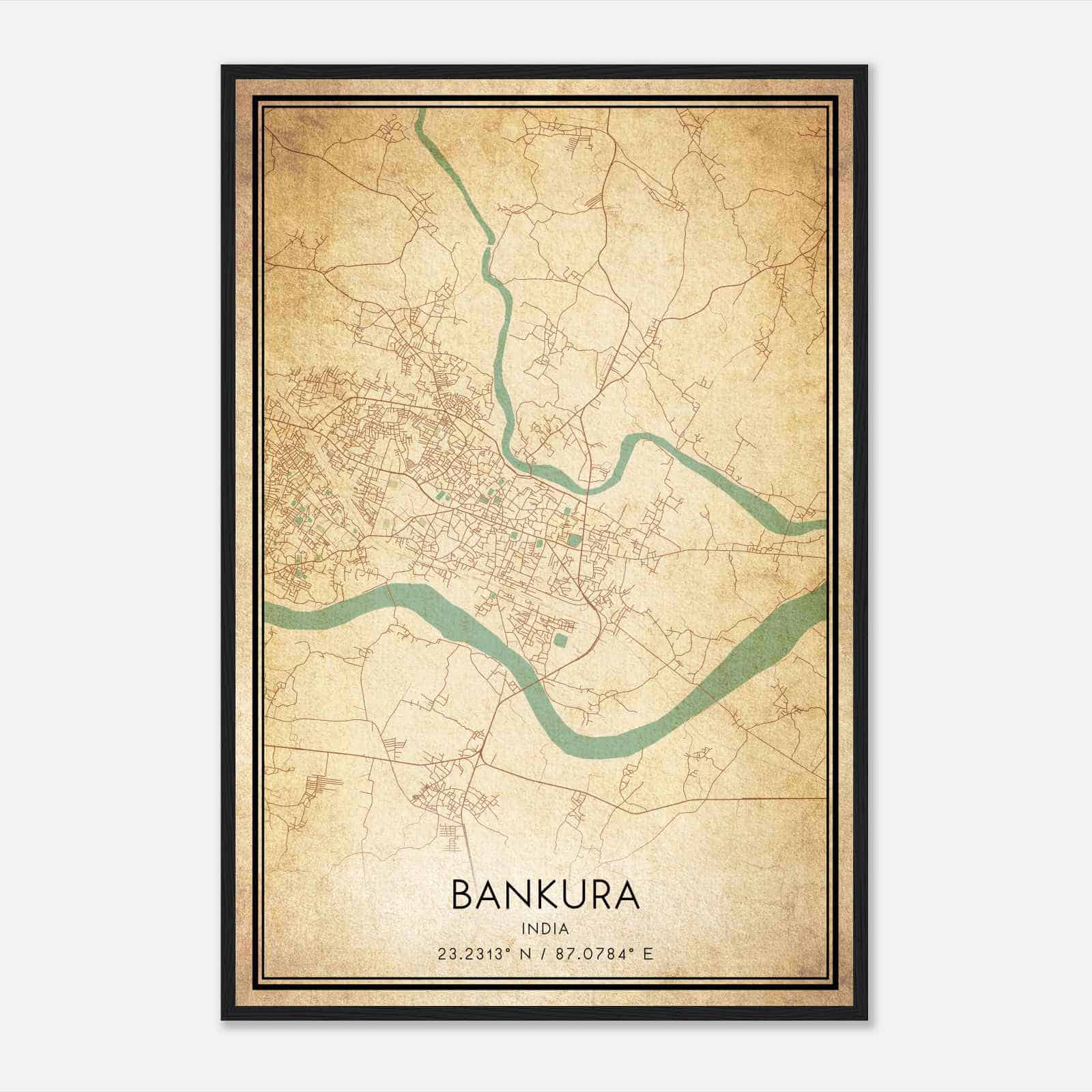 Vintage Bankura India Map Poster, Bankura City Road Wall Art Print