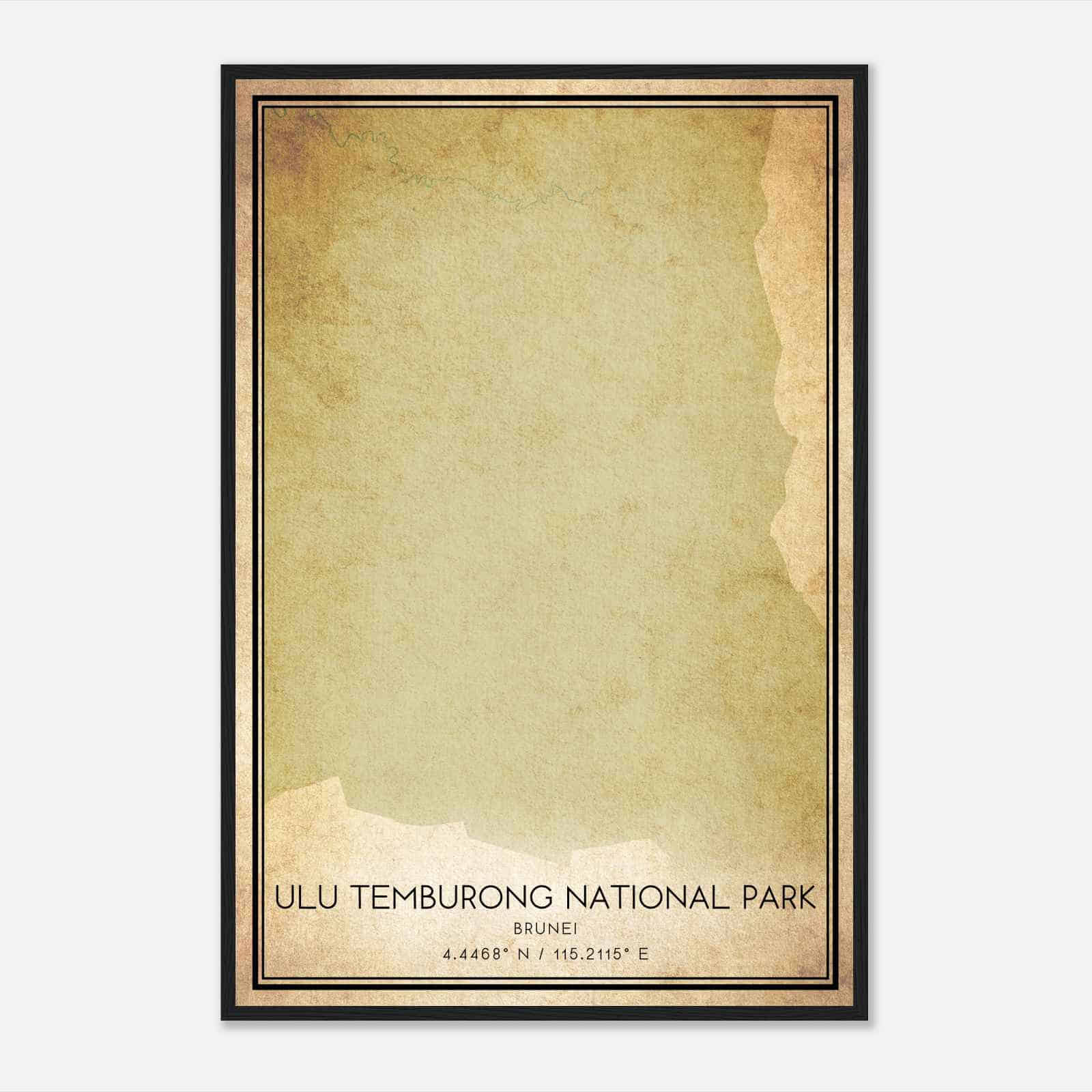 Vintage Ulu Temburong National Park Brunei Map Poster, Ulu Temburong National Park City Road Wall Art Print