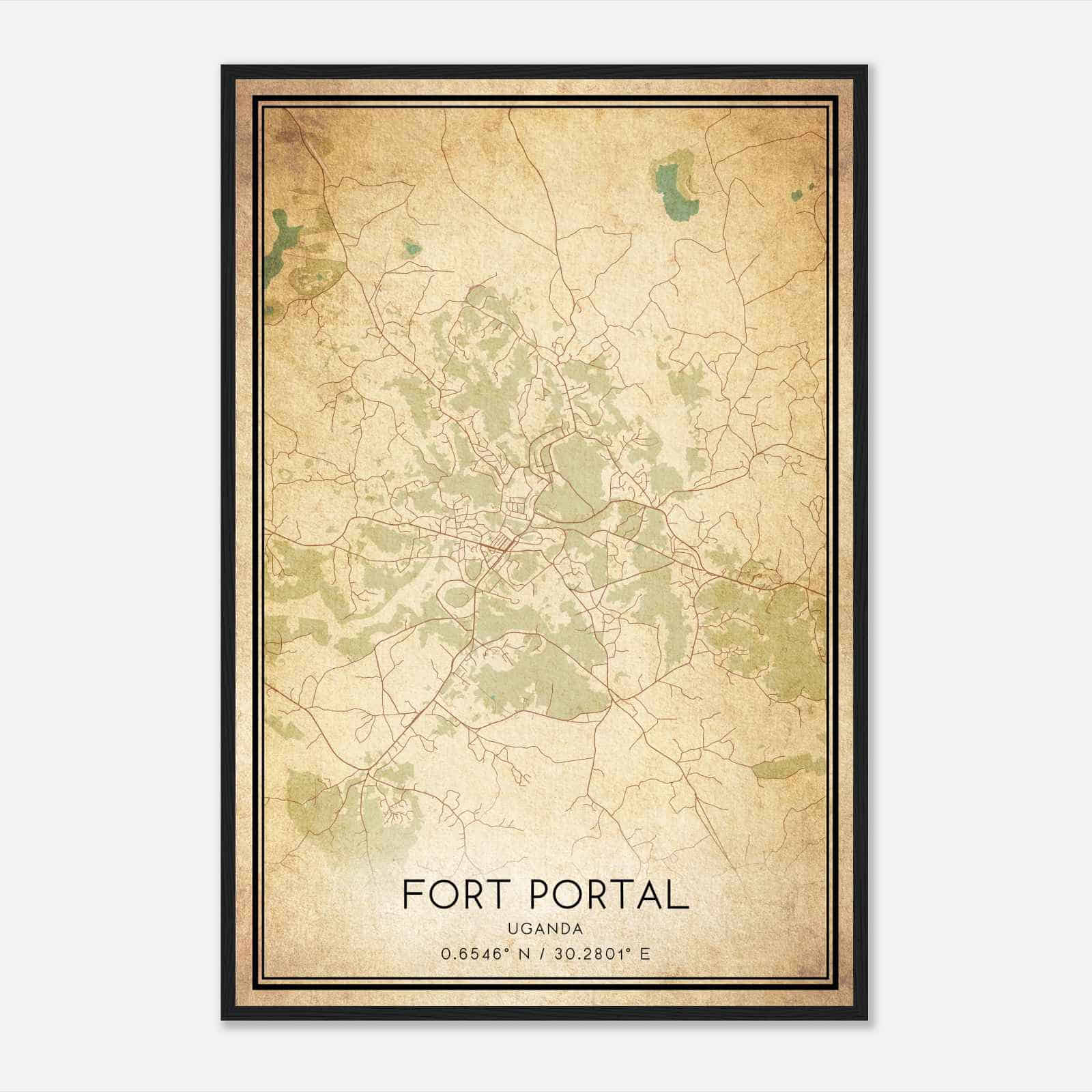 Vintage Fort Portal Uganda Map Poster, Fort Portal City Road Wall Art Print